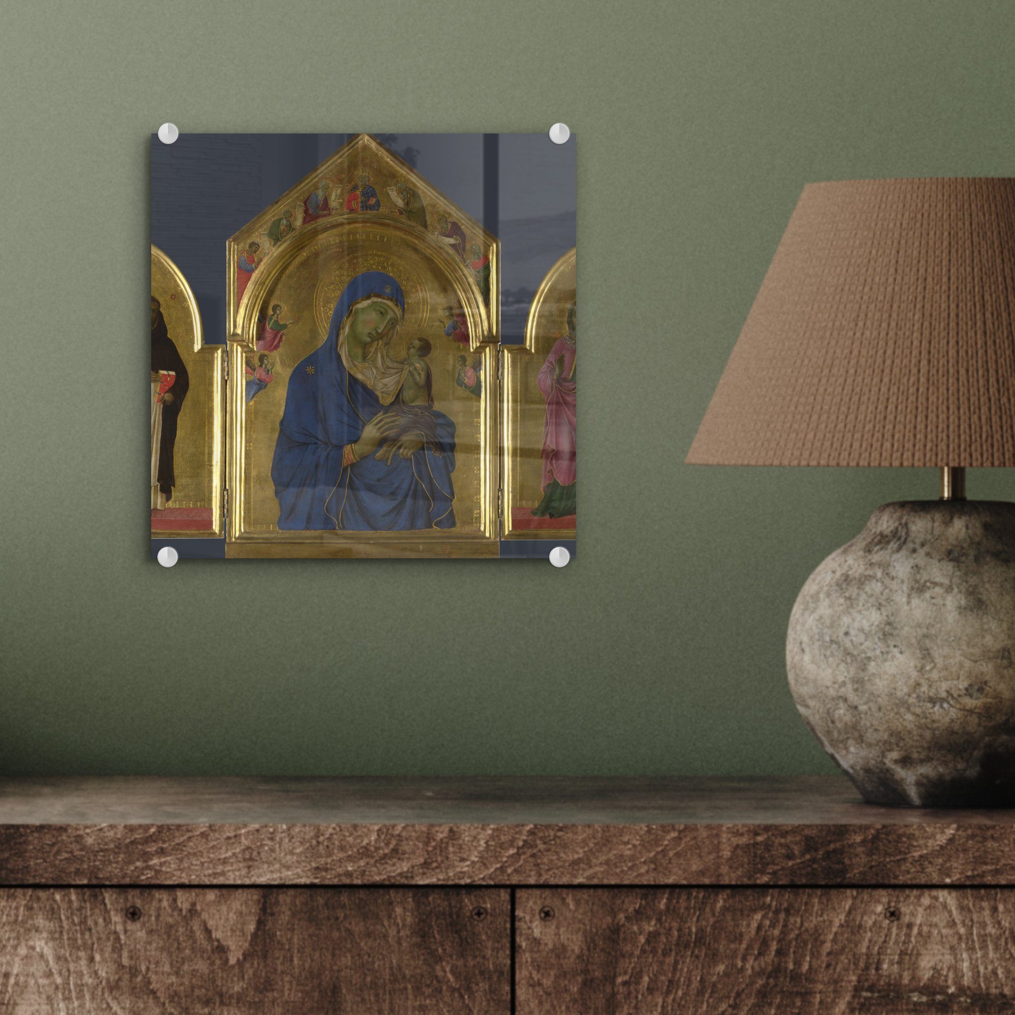 MuchoWow Acrylglasbild mit St), (1 Glas Glasbilder -, Kind Wandbild - Glas Jungfrau - - Die auf Bilder Aurea auf Heiligen Foto und Wanddekoration Dominikus das den und