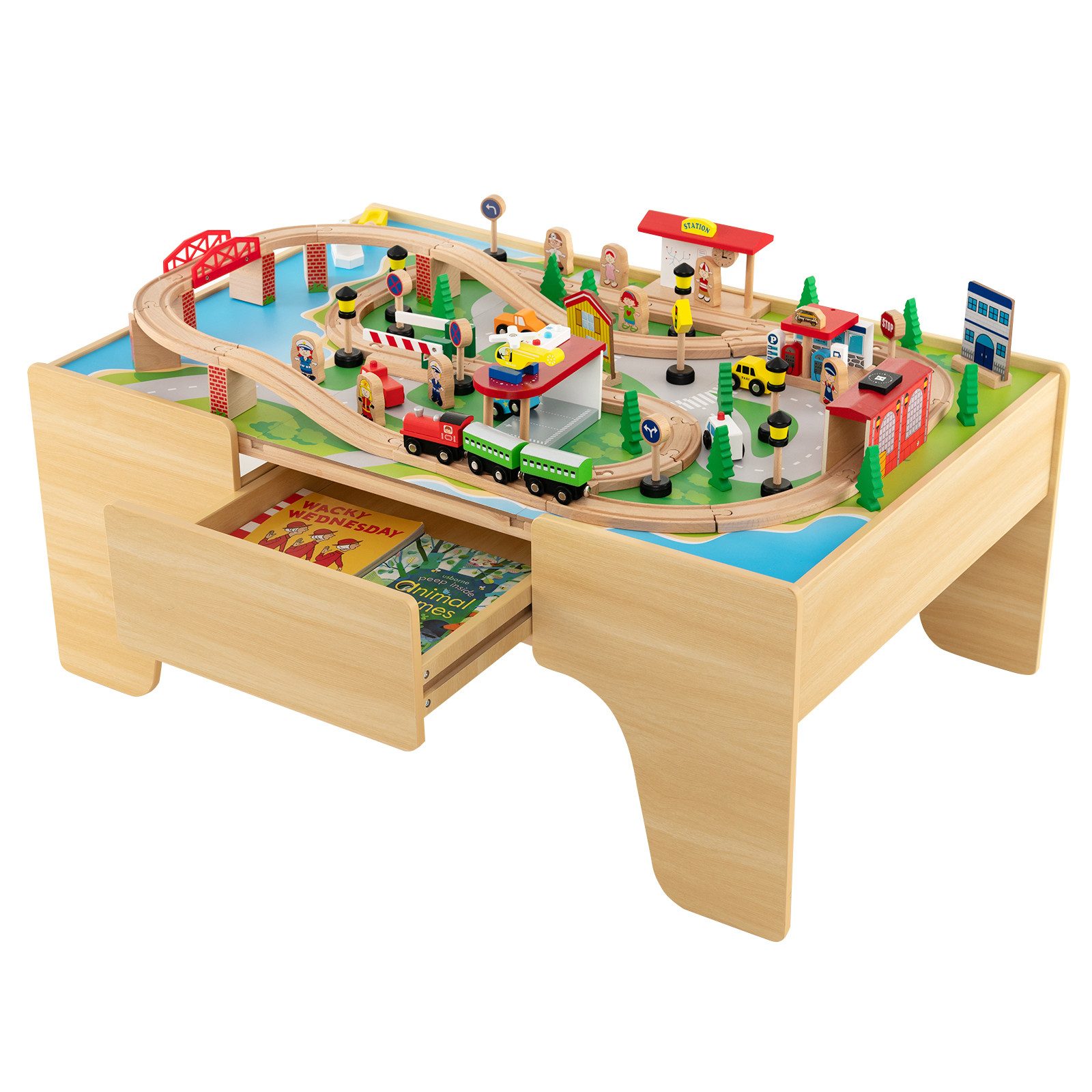 COSTWAY Spielzeug-Eisenbahn, (84-tlg), umkehrbar&abnembar, Holz mit Schubla günstig online kaufen