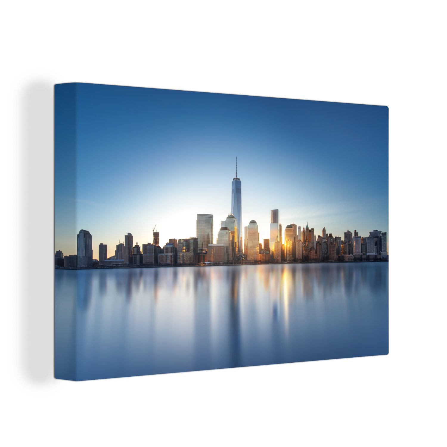 OneMillionCanvasses® Leinwandbild Die Skyline von New York mit dem World Trade Center in der Mitte, (1 St), Wandbild Leinwandbilder, Aufhängefertig, Wanddeko, 30x20 cm