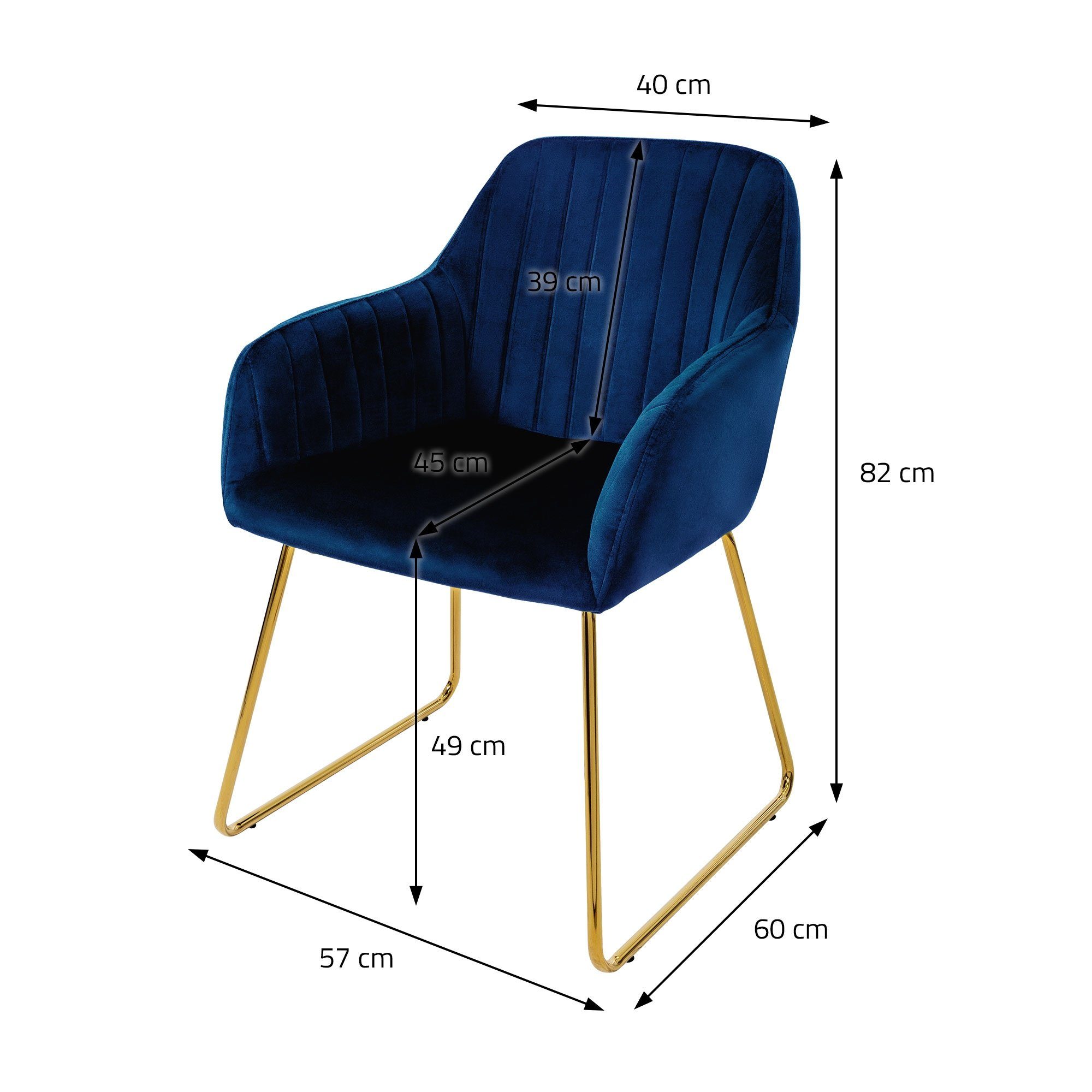 ML-DESIGN Wohnzimmerstühle, 2er Polsterstühle Samtbezug Set ergonomisch Blau Küchenstühle Stuhl Metallbeine