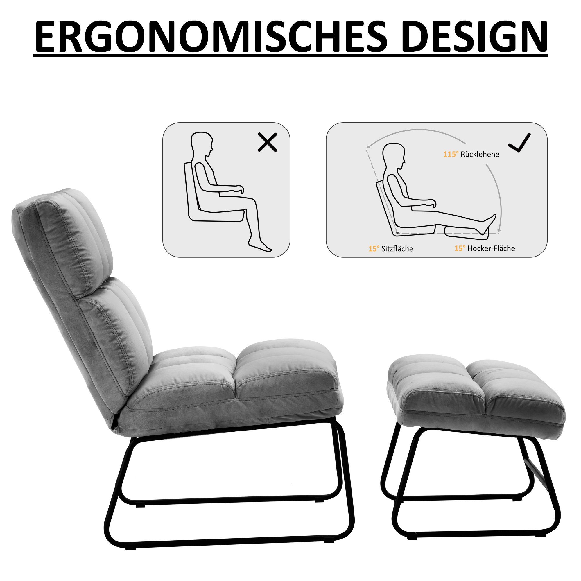 0016, Fernsehsessel Relaxsessel mit Loungesessel Hocker moderner MCombo Wohnzimmer, TV-Sessel Stuhl Sessel MCombo / 0014 für