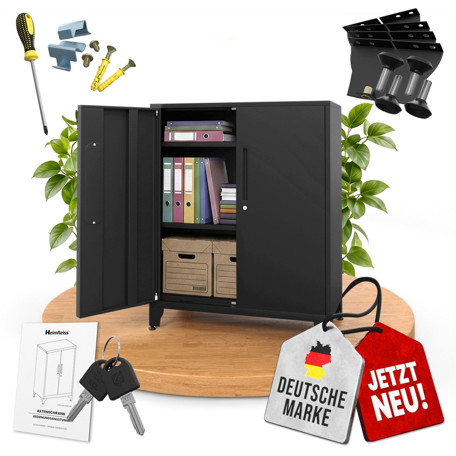 Heimfleiss® Aktenschrank Metallschrank abschließbar, verstellbare Böden