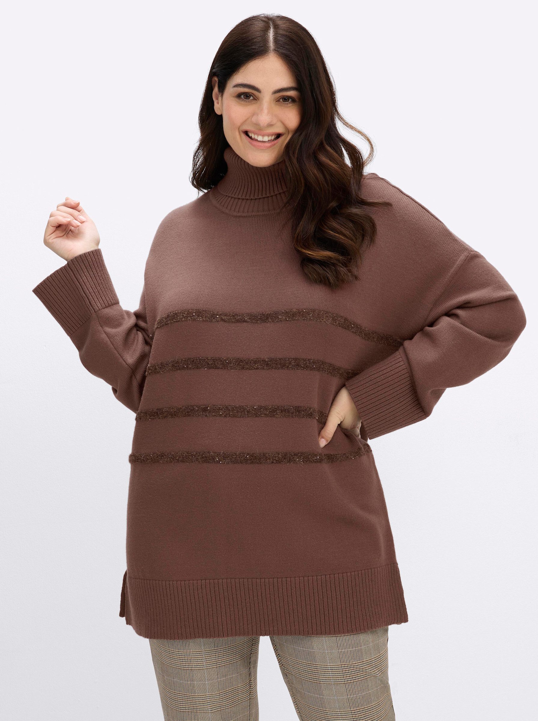 Sheego Strickpullover Rollkragen-Pullover Langarm Links-Strick