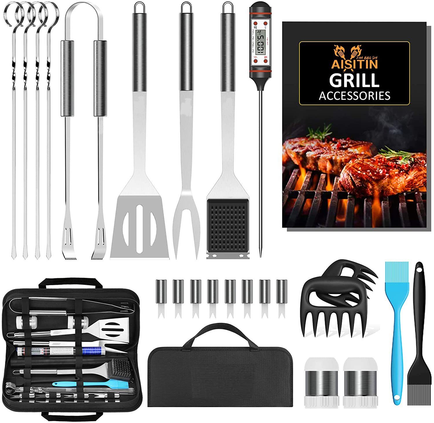 Kpaloft Grillbesteck-Set, (Set, 25 tlg), BBQ Tool Edelstahl  Grillkoffer&Matte