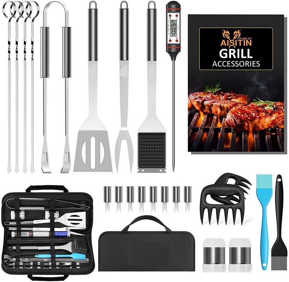 Kpaloft Grillbesteck-Set, (Set, 25 tlg), BBQ Tool Edelstahl  Grillkoffer&Matte