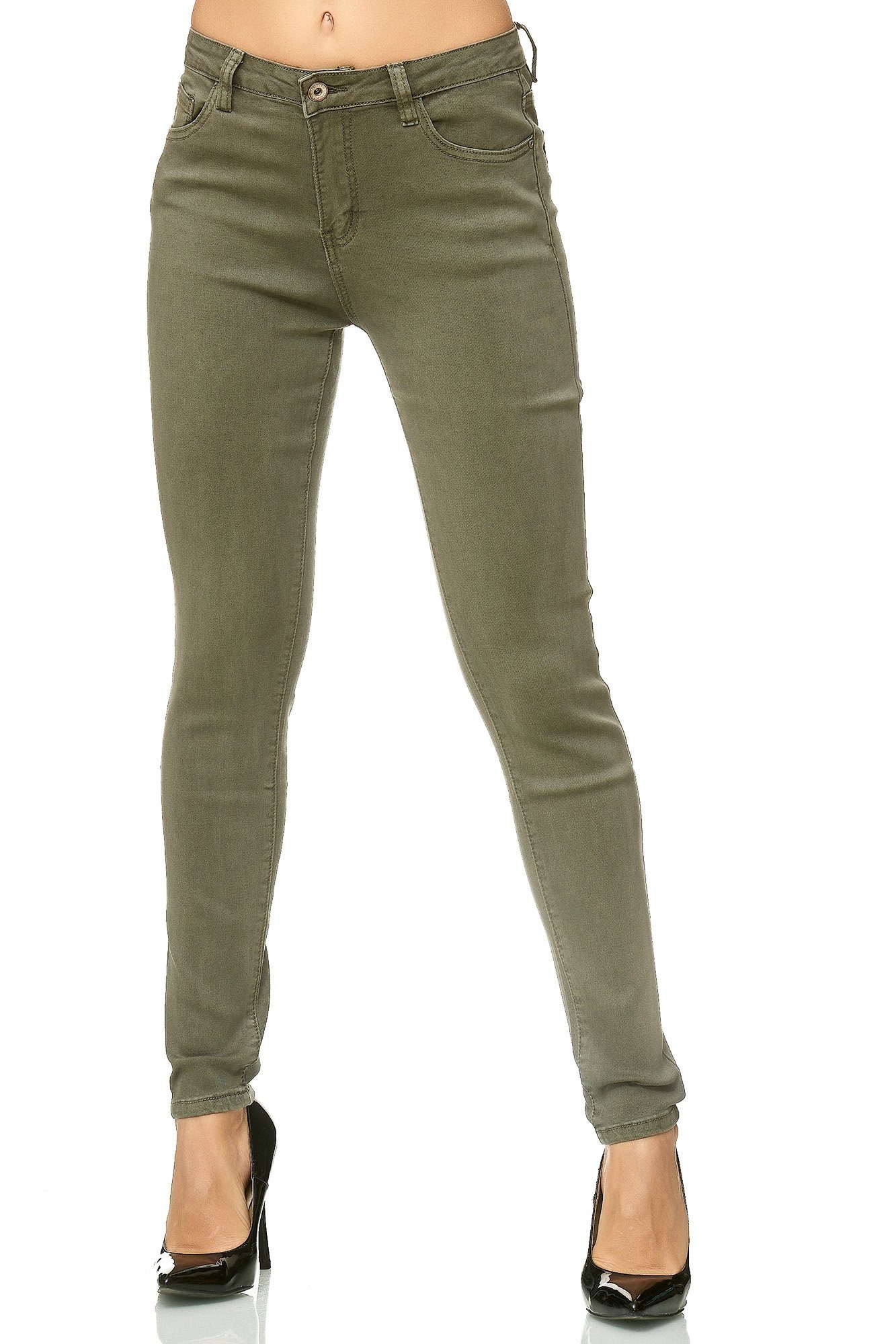 Elara Skinny-fit-Jeans Elara Damen Stretch Hose Skinny Jeans Elastisch (1-tlg) Olive