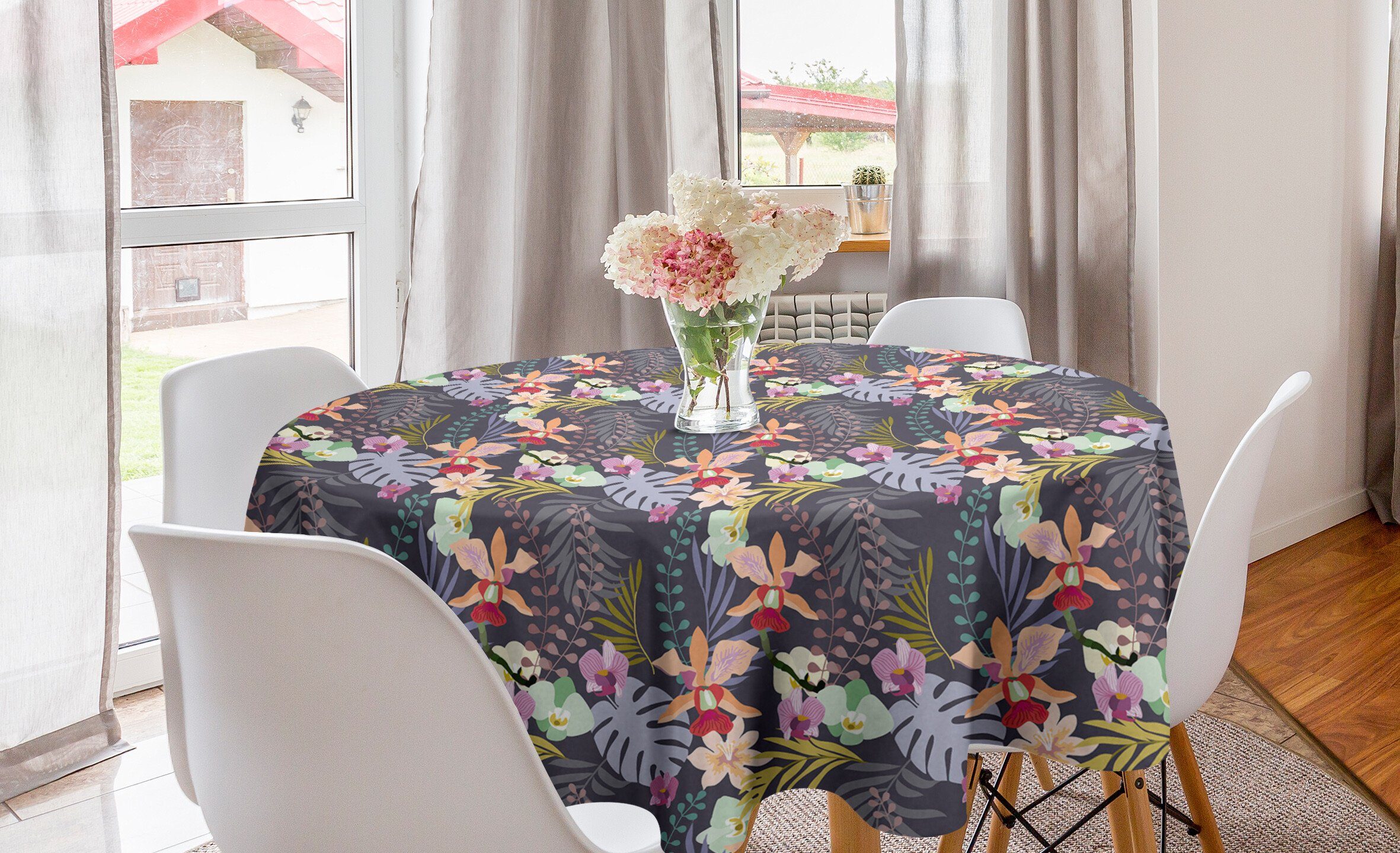 Kreis Küche Aloha Flourishes Tischdecke Abakuhaus Tischdecke Exotisch für Abdeckung Dekoration, Esszimmer Botanical
