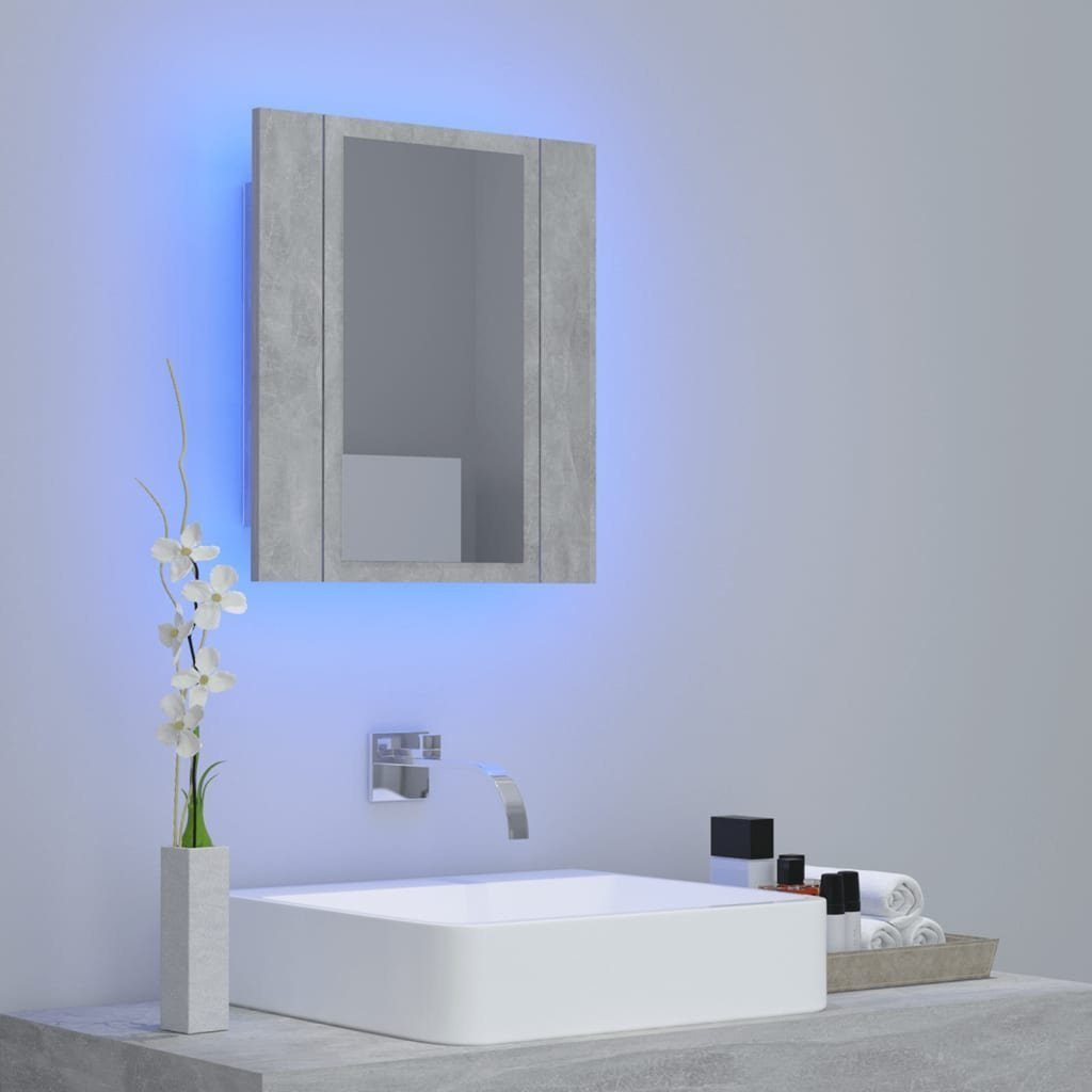 vidaXL Badezimmerspiegelschrank LED-Bad-Spiegelschrank Betongrau 40x12x45 Acryl (1-St) cm