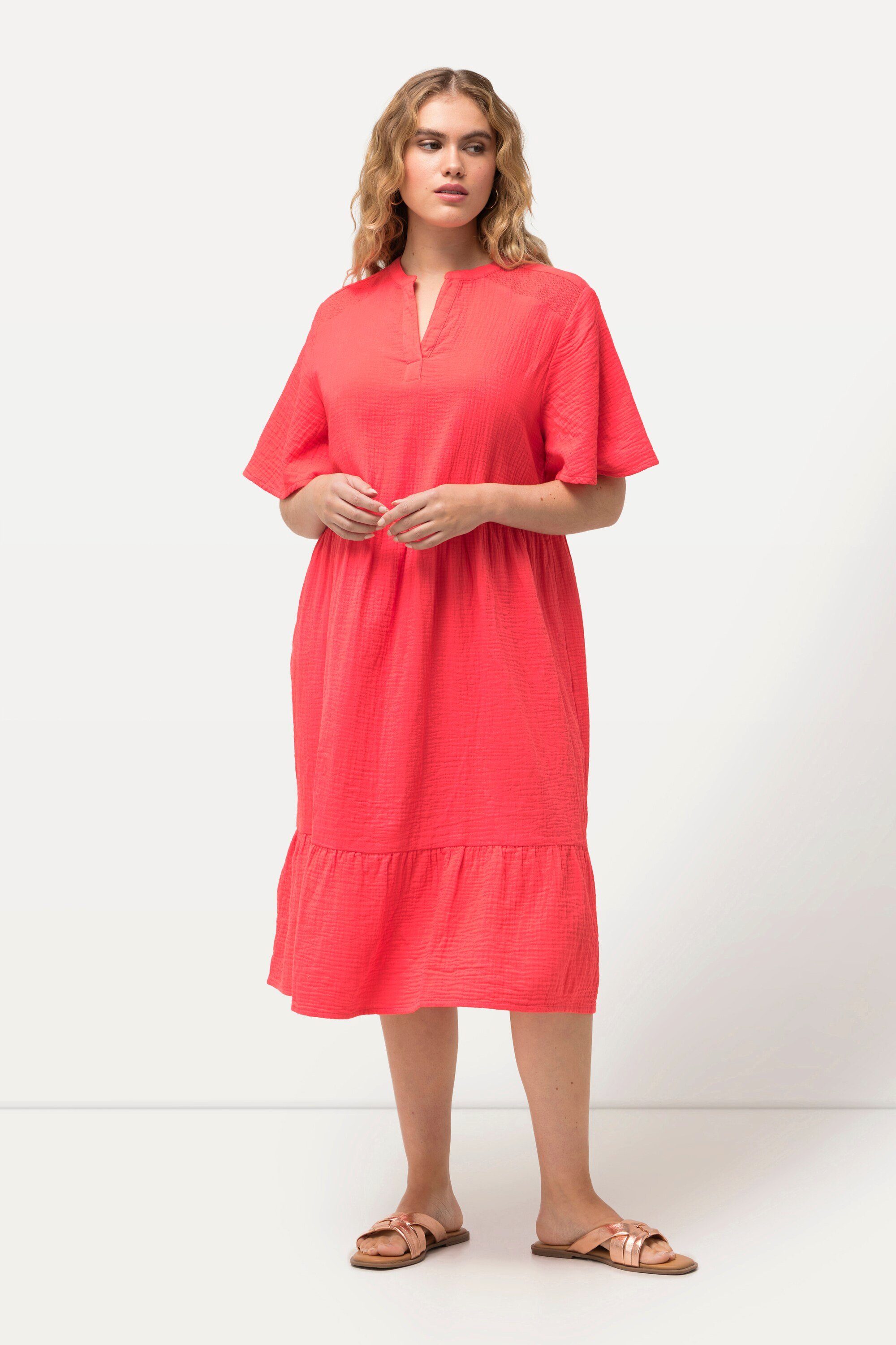 Ulla Popken Jerseykleid Musselin-Kleid A-Linie Tunika-Ausschnitt günstig online kaufen