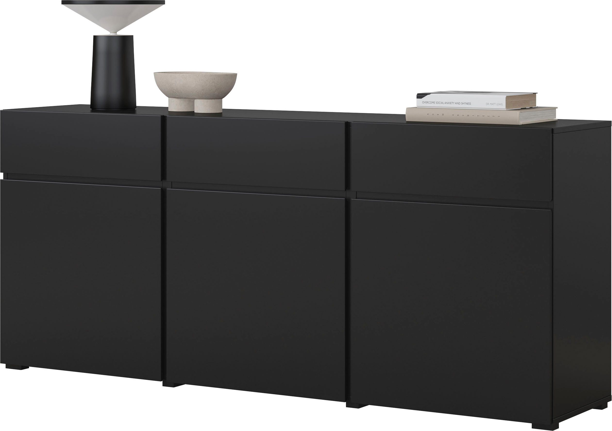 OTTO home Sideboard Cross,Breite 180 cm, moderne grifflose Kommode,3 Türen/3 Schubkästen, Schubladenschrank mit viel Stauraum, Einlegeböden verstellbar