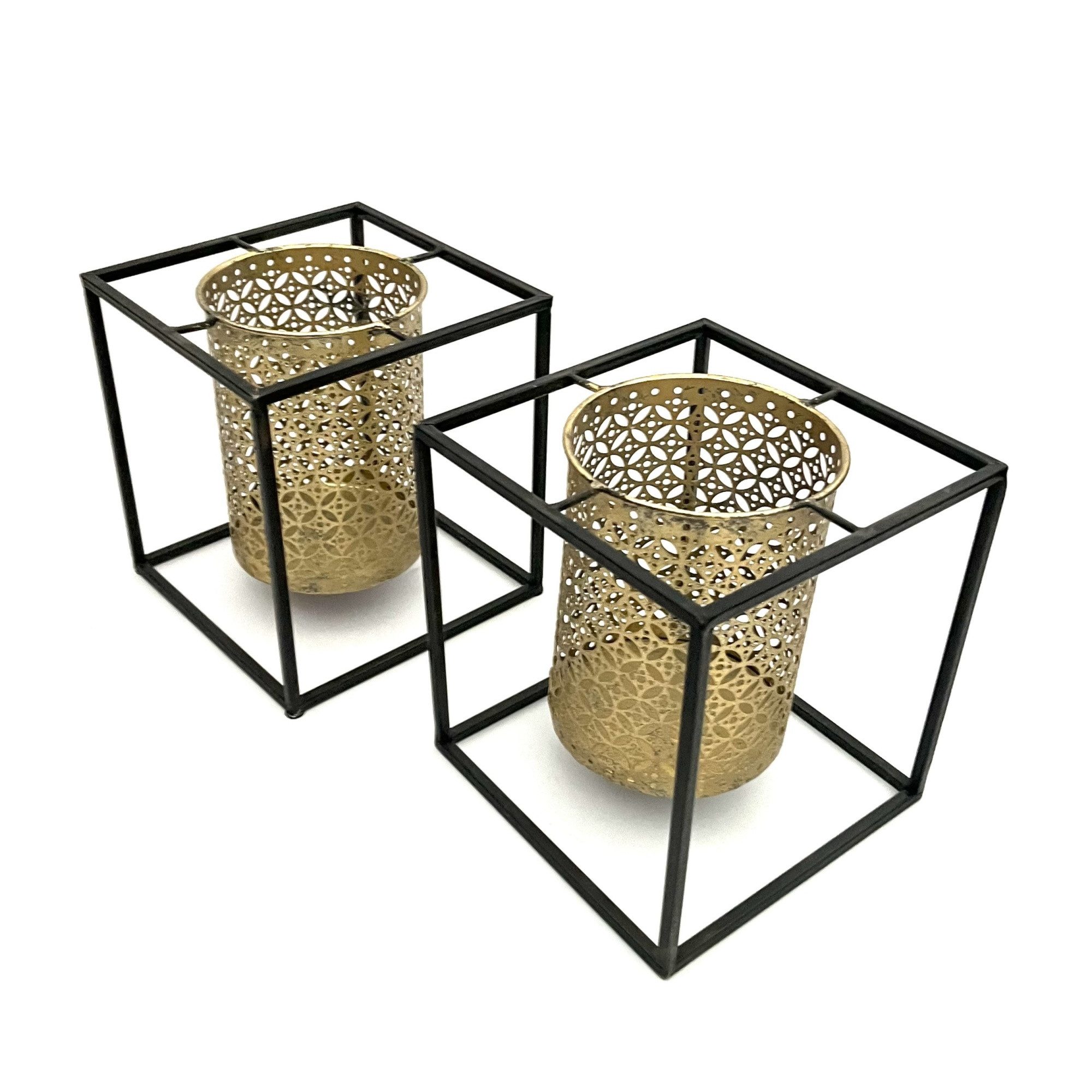 VARIOS Настільні лампи Свічник Настільні лампи Gold Quadratisch Vintage 2er Set 19 cm, Industrial/Vintage Stil