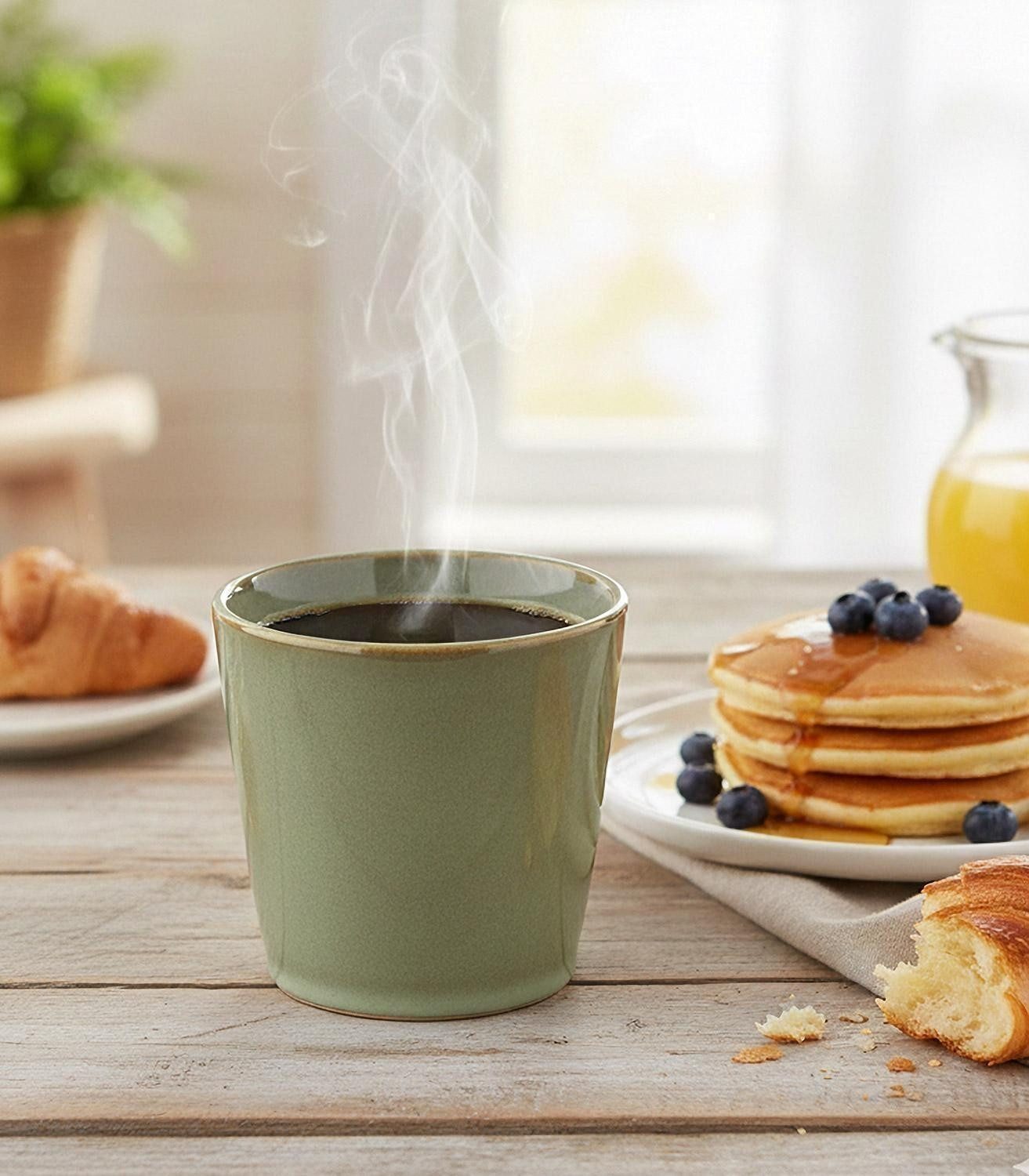 HIT Trading Becher Kaffeebecher PASTI, 200 ml, Mintgrün, Braun, Steingut, mit Reaktivglasur, spülmaschinengeeignet, Trinkbecher
