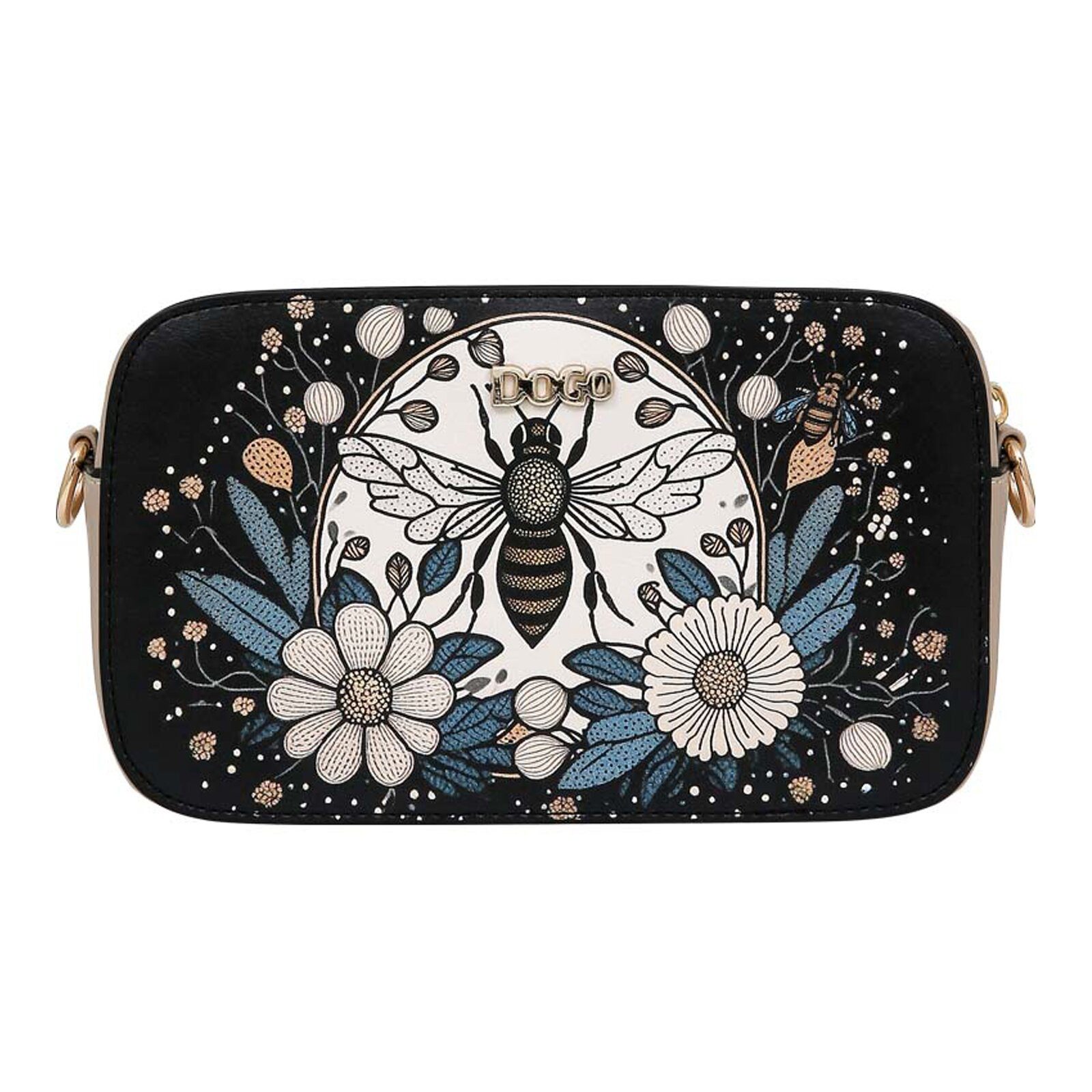 DOGO Handtasche Mono Abendtasche Bee With Flowers Damen Umhängetasche, Handgefertigt