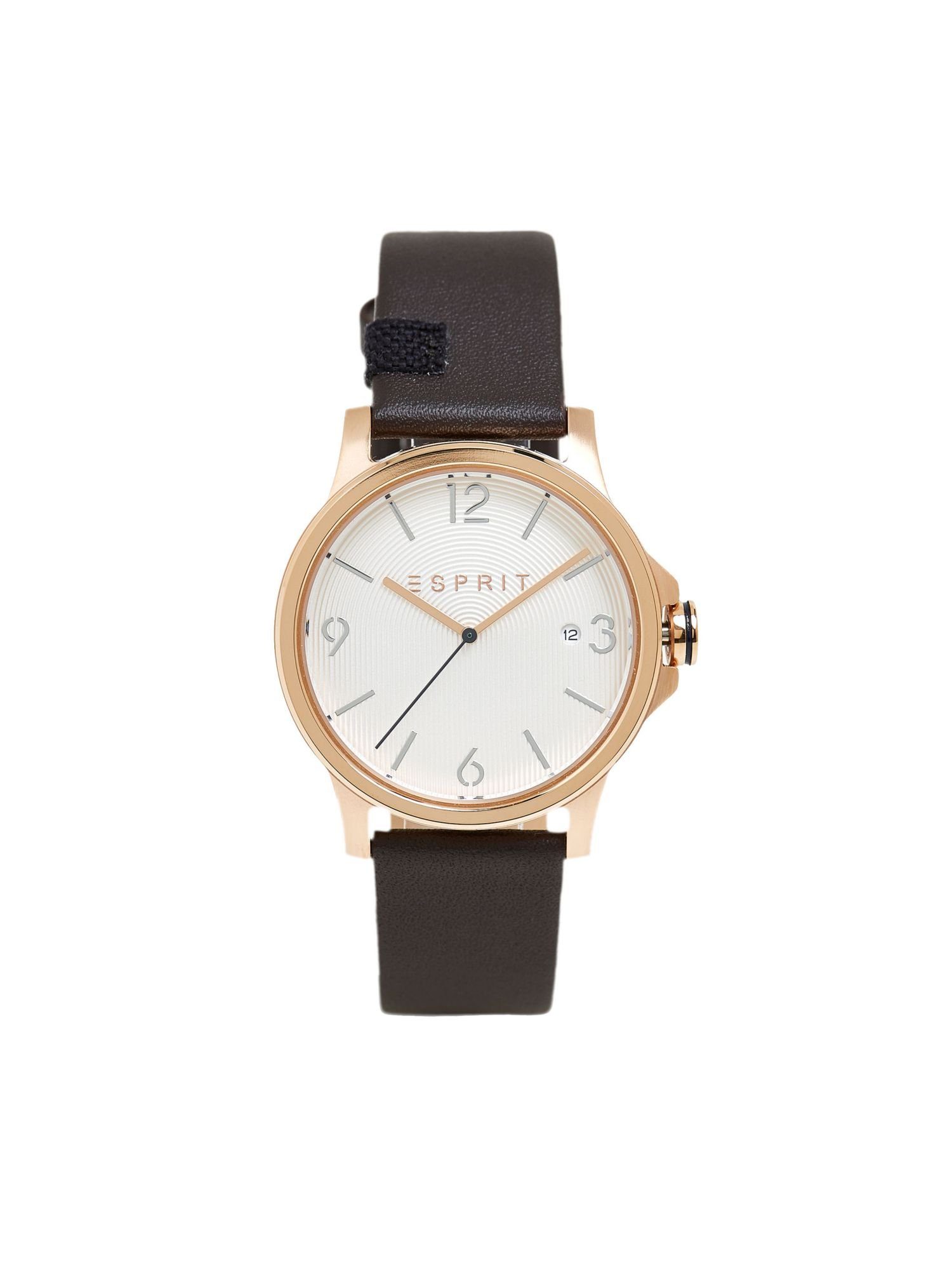 Esprit Quarzuhr Edelstahl-Uhr mit Leder-Armband