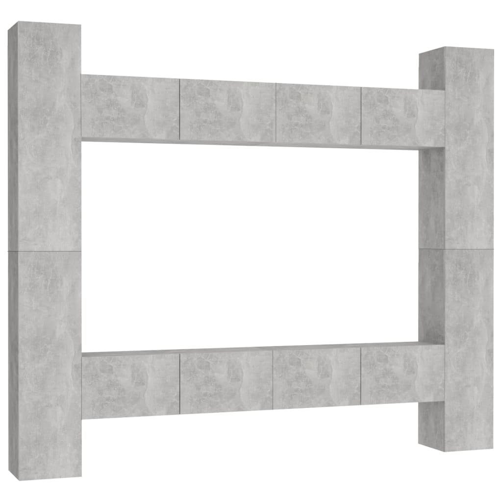 Holzwerkstoff Betongrau TV-Schrank-Set furnicato 8-tlg. TV-Schrank