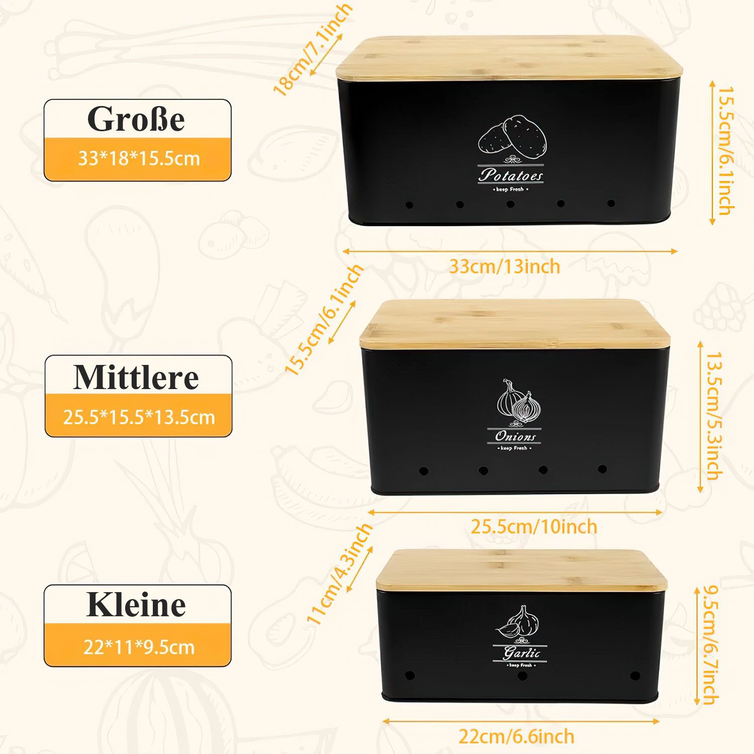 SURFOU Aufbewahrungsbox Kartoffel Aufbewahrungsbox Vorratsdose 3er Set Küch günstig online kaufen