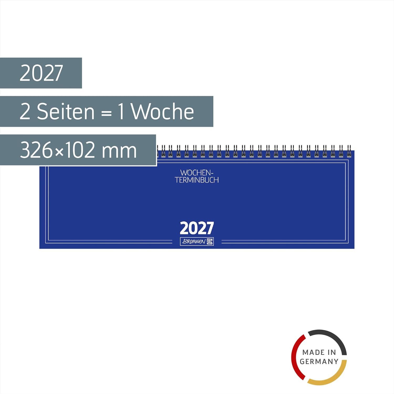 BRUNNEN Querkalender BRUNNEN Querterminbuch Mod. 774 2027, 326×102 mm, Karton, blau