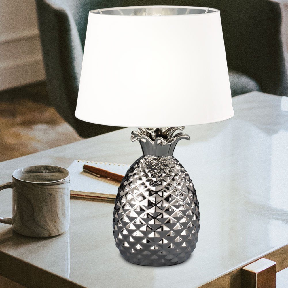 Farbwechsel, etc-shop silber Warmweiß, Ananas Keramik LED inklusive, Leuchtmittel Lampe Tisch Design Fernbedienung Tischleuchte,