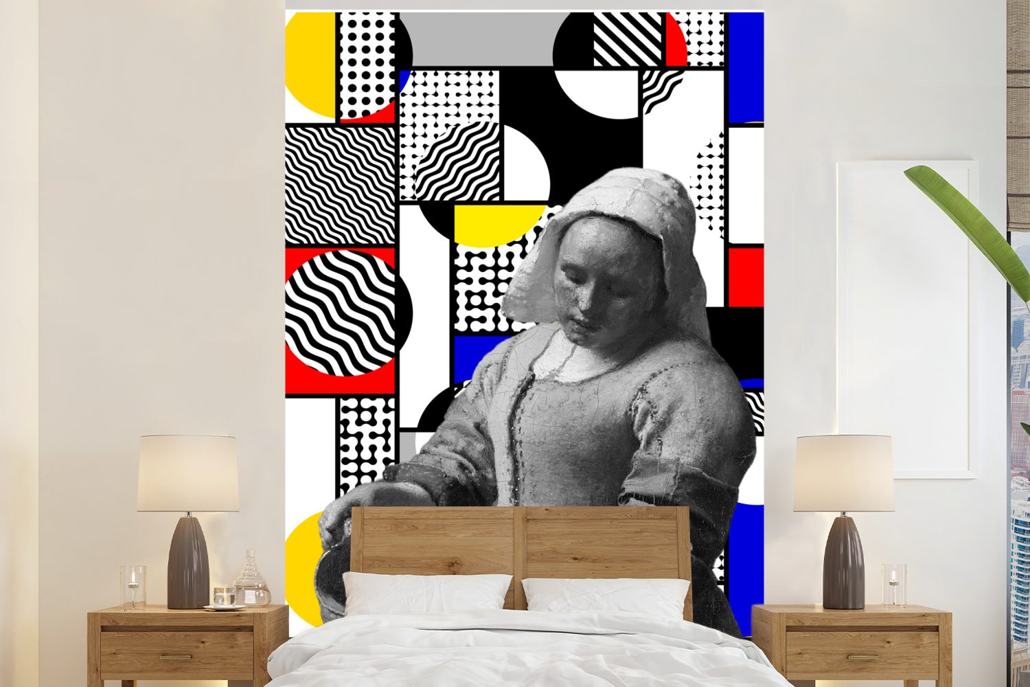 MuchoWow Fototapete Collage - Mondrian - Milchmädchen, Matt, bedruckt, (3 St), Montagefertig Vinyl Tapete für Wohnzimmer, Wandtapete