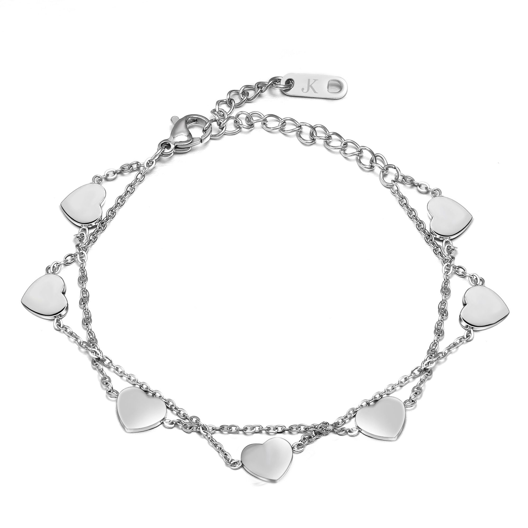 7 mit Johanson (1-tlg), Herzen aus Herz Edelstahl Silber Armband Kim