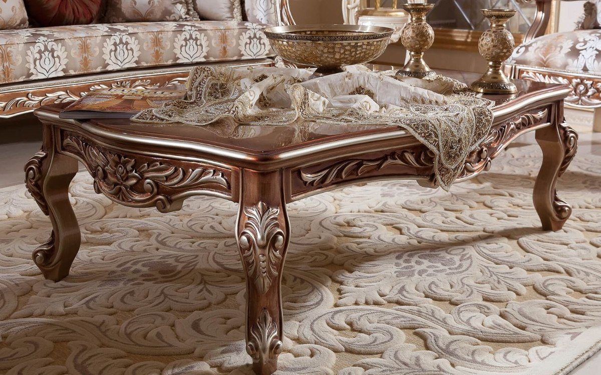 Casa Padrino Couchtisch Luxus Barock Couchtisch Kupferfarben / Silber - Prunkvoller Wohnzimmertisch im Barockstil - Barock Möbel - Edel & Prunkvoll