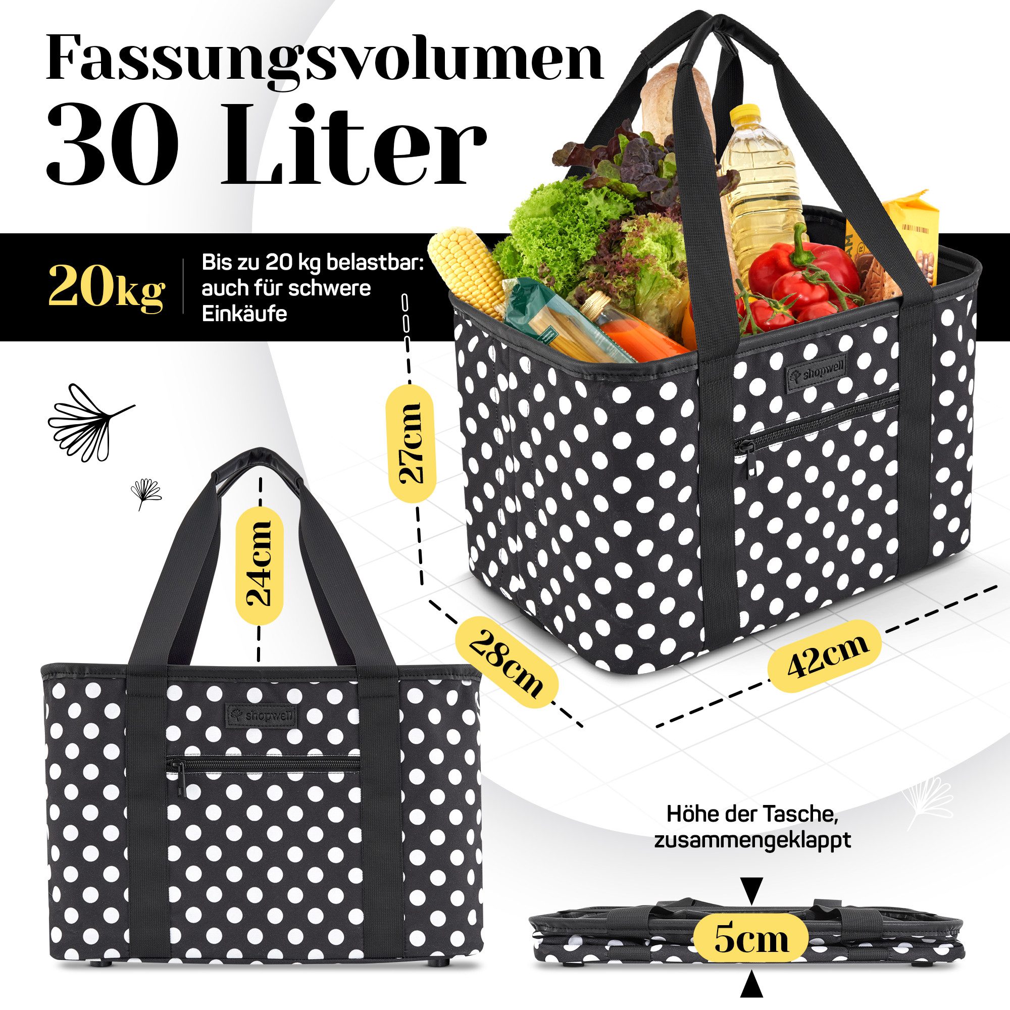 shopwell Einkaufskorb Einkaufskorb faltbar 30 Liter Klappkorb,Shopping Bag günstig online kaufen