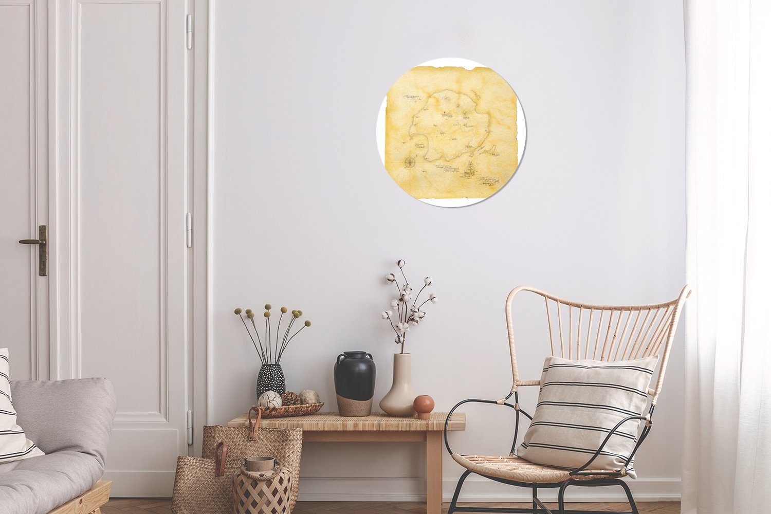 cm MuchoWow auf Kreis (1 Wohnzimmer, Wandbild, Gemälde weißem Rundes St), Hintergrund, 30x30 Wanddekoration Eine Forex, Schatzkarte goldene