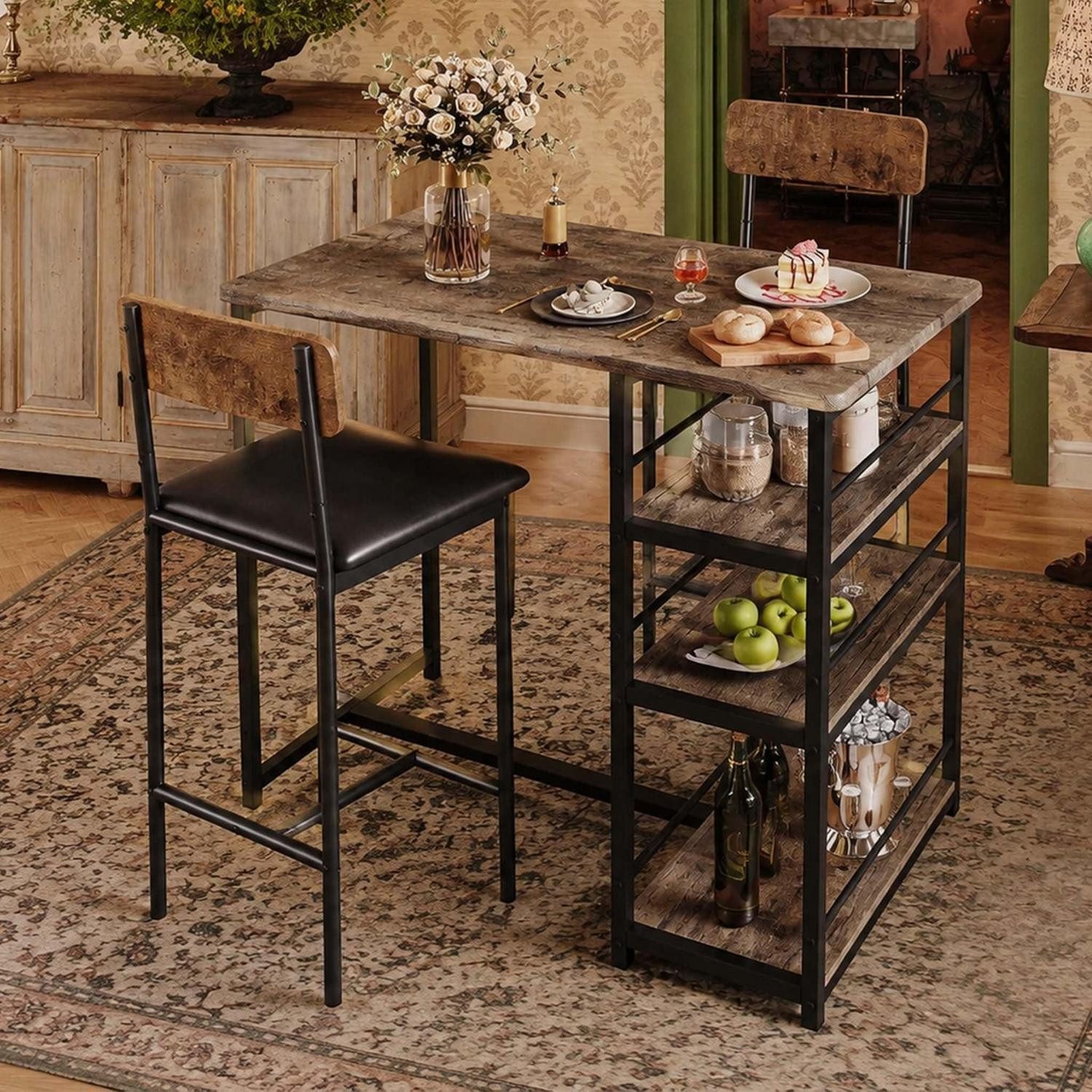 LuxusKollektion Bartisch Bartisch Set 3-teilig Eiche Retro (1-St)