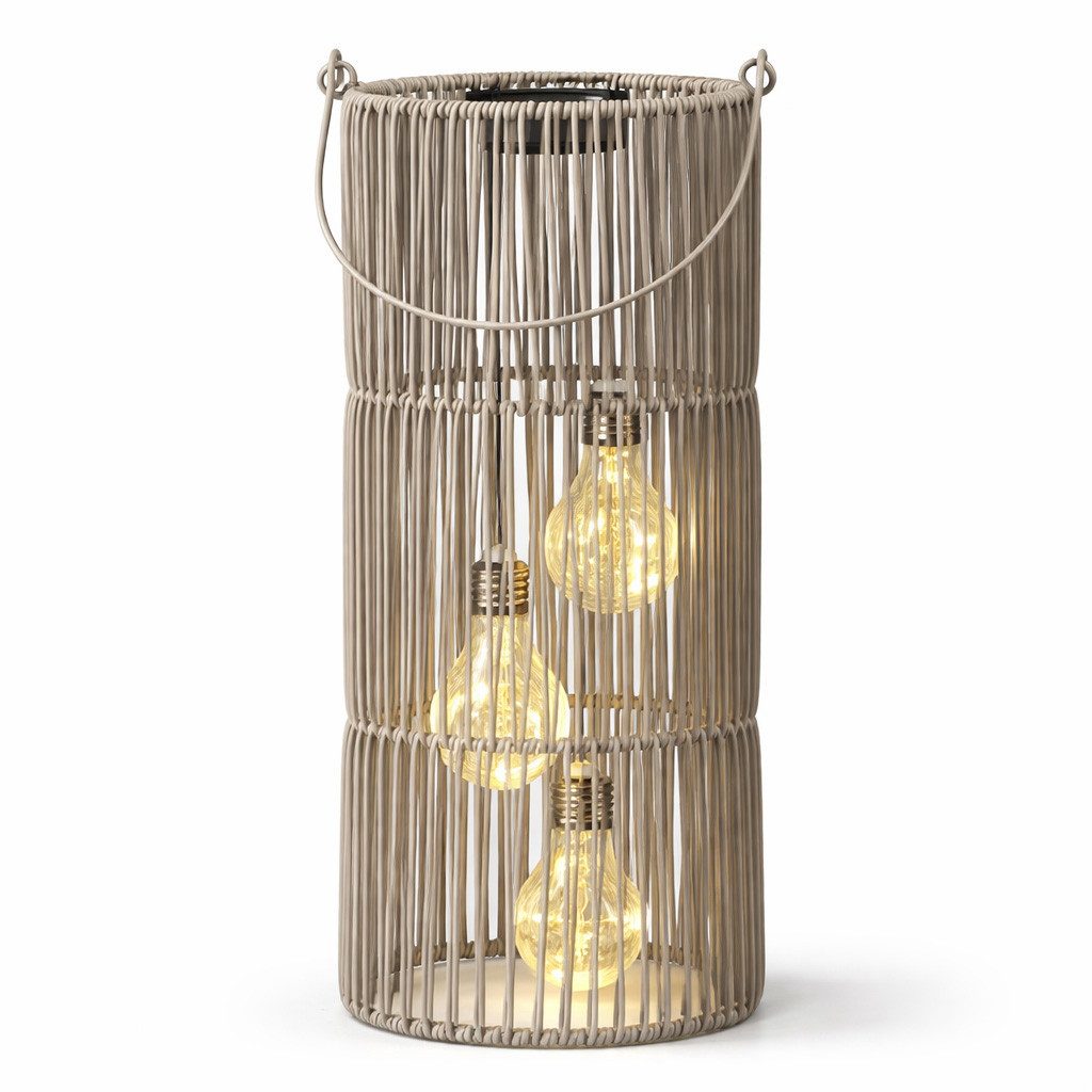 formano LED Laterne Solarlaterne Garten Rattan-Look Laterne 3 LED Birnen 45cm Solar IP44, LED fest integriert