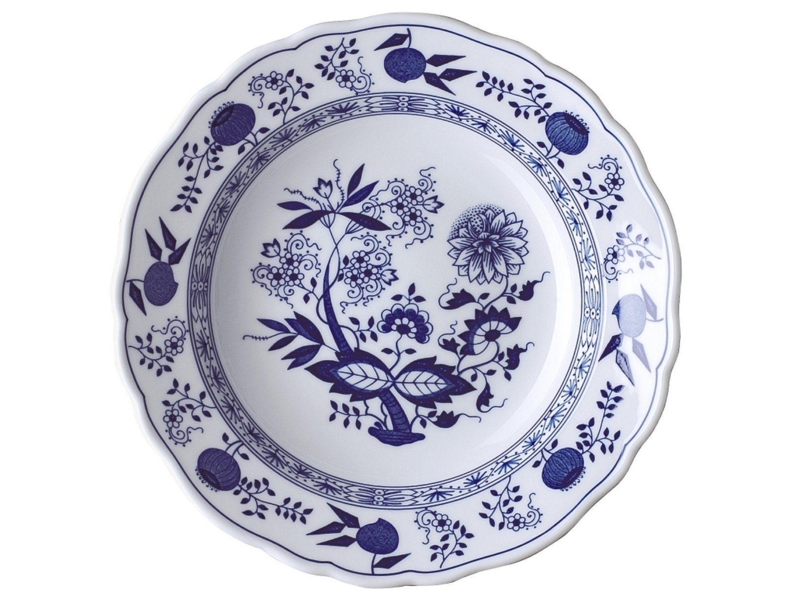 Hutschenreuther Speiseteller Blau Zwiebelmuster Suppenteller m. Fahne 23 cm