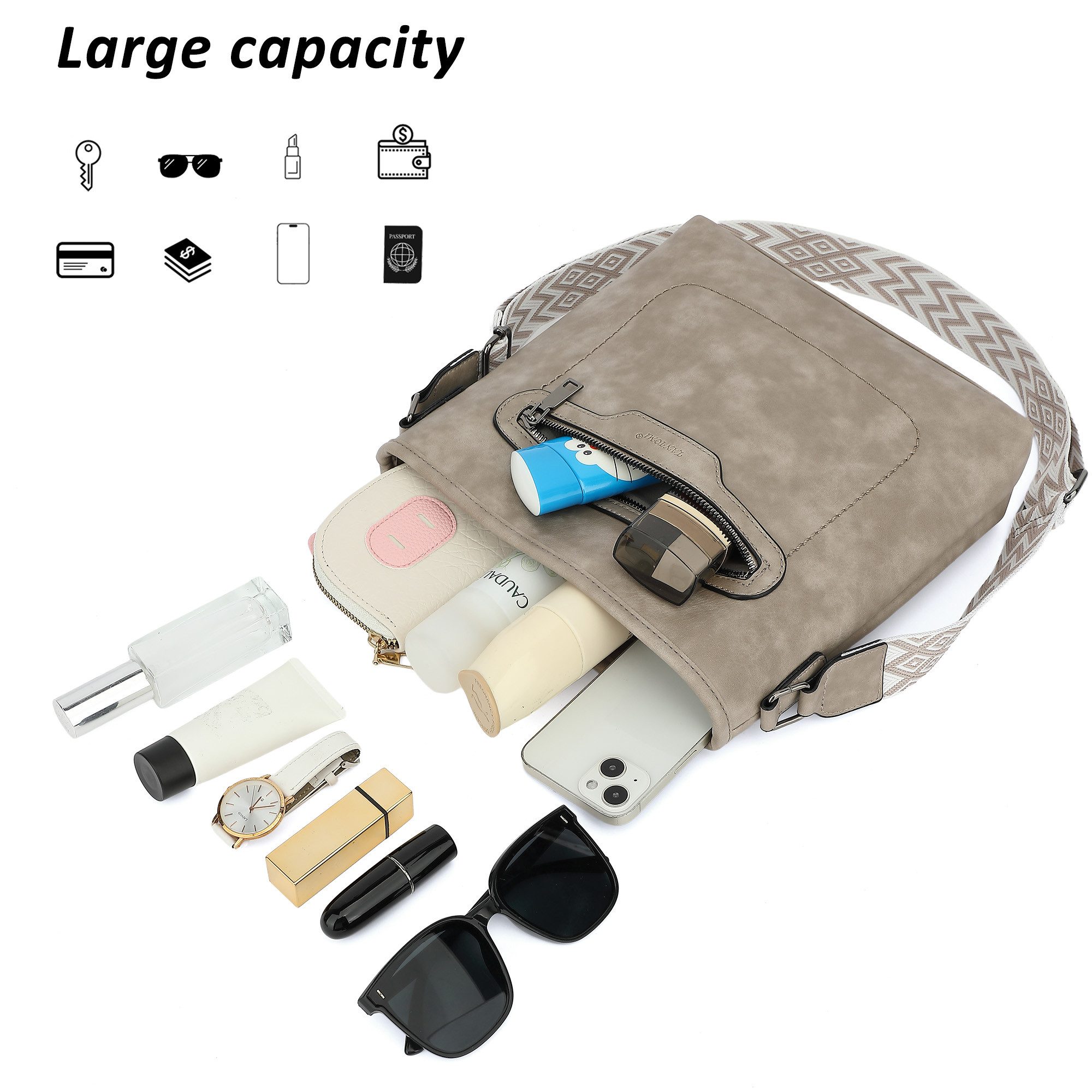 TAN.TOMI Umhängetasche Schultertasche für Damen Modische Henkeltasche Crossbody Bag, Multi-Taschen-Design, verstellbare Schultergurte, Gesäßtasche