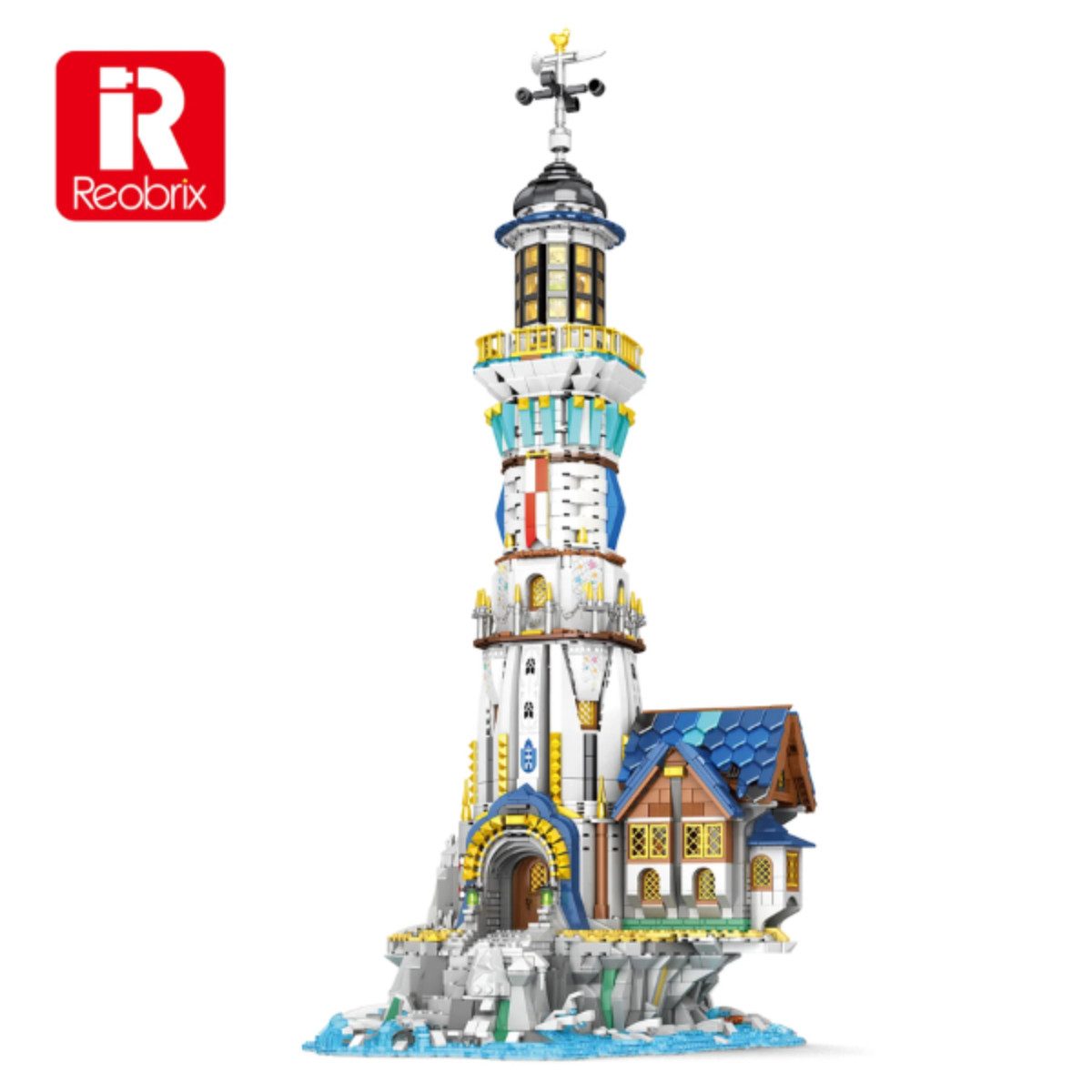 Reobrix 66028 Spielbausteine, (Einzelset, 3228 St., 3228 Teile), Drehbarer Leuchtturm mit integrierter LED Beleuchtung