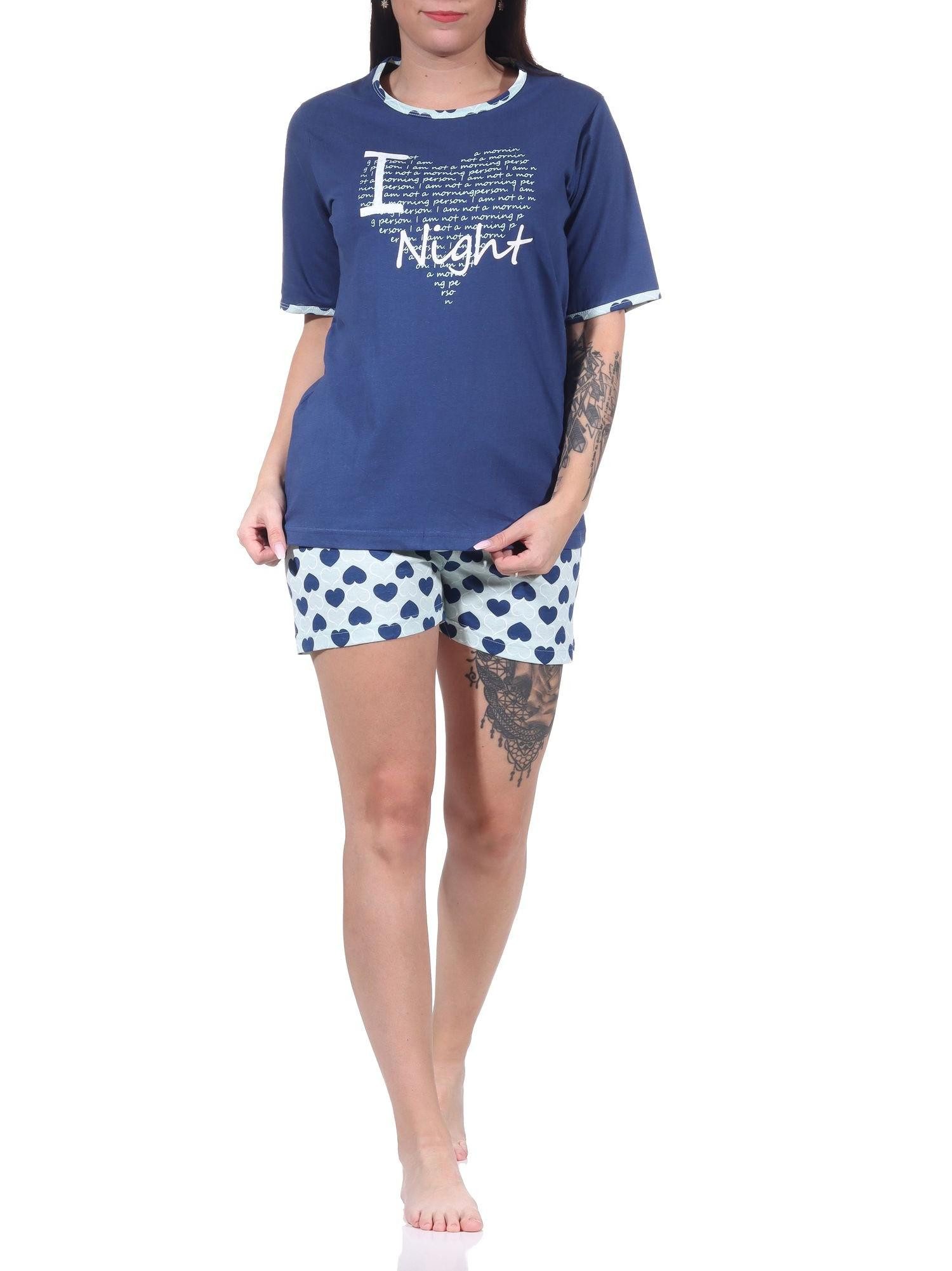 RELAX by Normann Pyjama Damen kurzarm Schlafanzug Shorty Pyjama im Herz-Design - 122 10 603