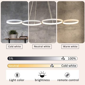 ZMH LED Pendelleuchte Modern 4 Flammig Hängelampe dimmbar mit Fernbedienung, dimmbar, LED fest integriert, warmweiß-kaltweiß, Weiß Dimmerbar