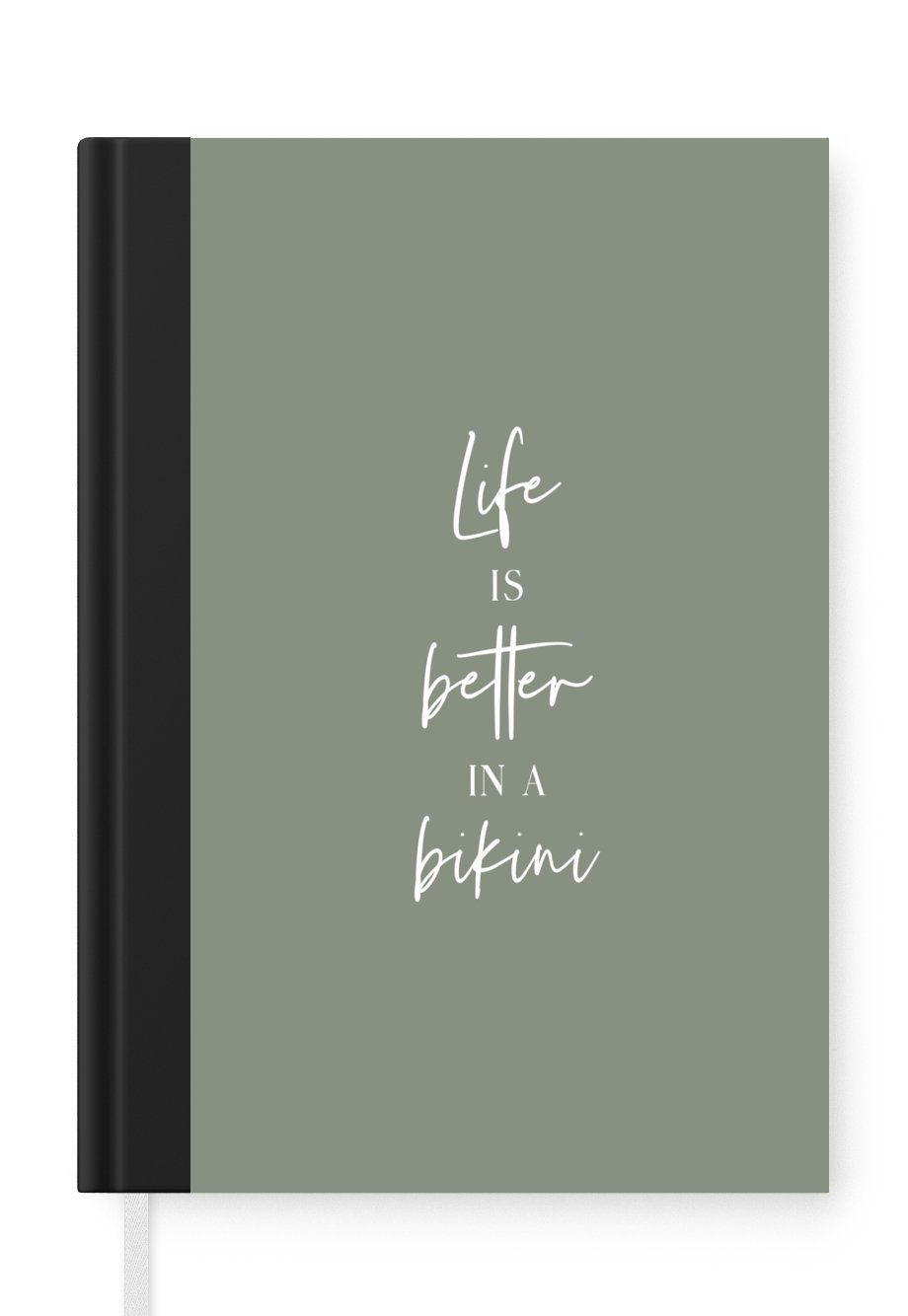 MuchoWow Notizbuch Das Leben ist besser im Bikini - Grün - Zitat, Journal, Merkzettel, Tagebuch, Notizheft, A5, 98 Seiten, Haushaltsbuch