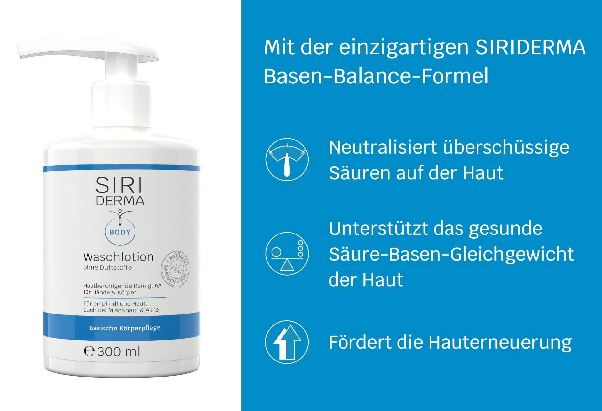 Siriderma Handseife Hand-Wasch- und Dusch-Lotion Reinigung Hochverträgliche, ohne bei Milde Duftstoffe Haut empfindlicher Hautpflege, - ml 300 sanfte