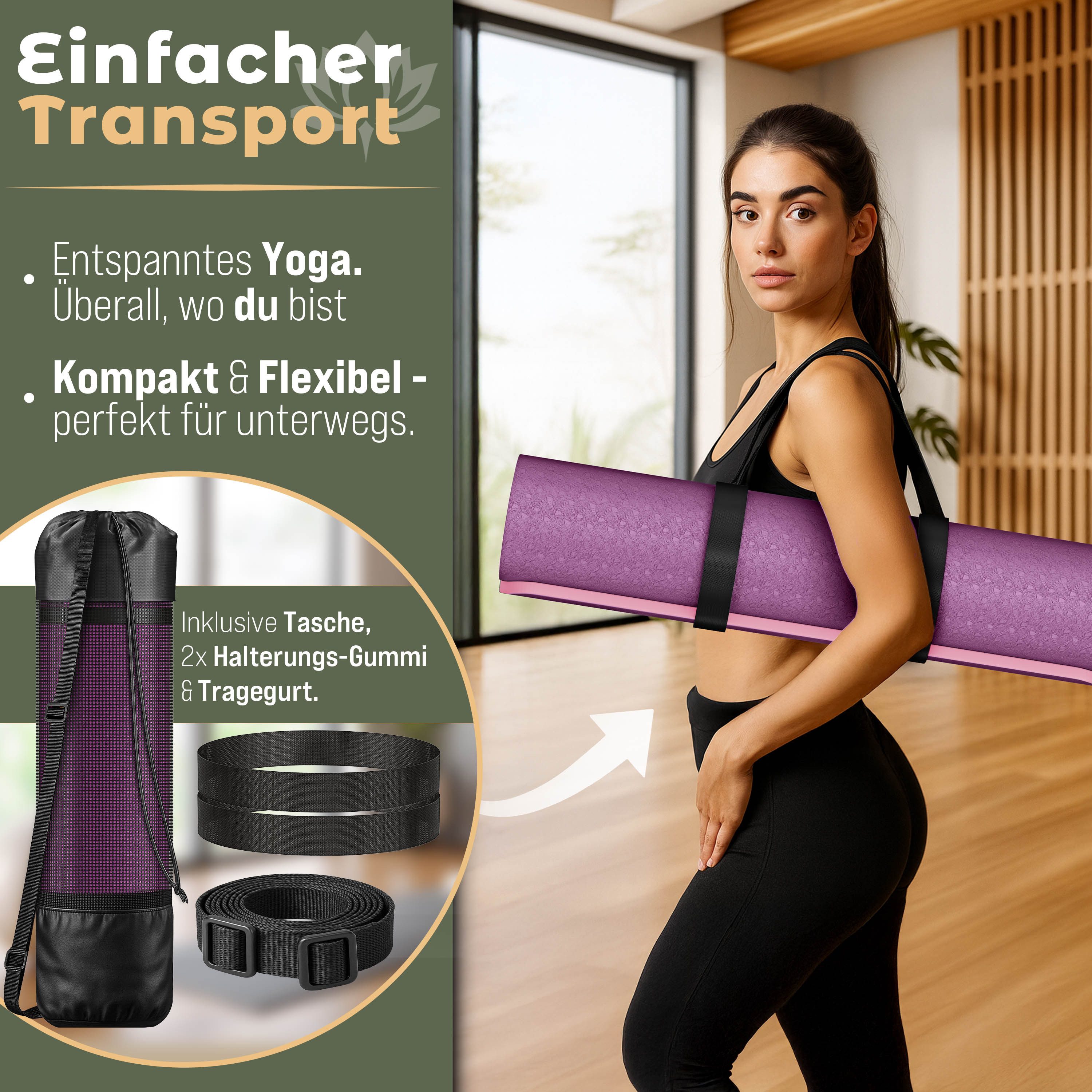 RE:SPORT Gymnastikmatte 183 x 61 x 0,6 cm mit Tragetasche Yogamatte TPE Fitnessmatte (rutschfest), Trainingsmatte mit Tragegurt Fitness Gymnastik Pilates Workou – Bild 2 von 5