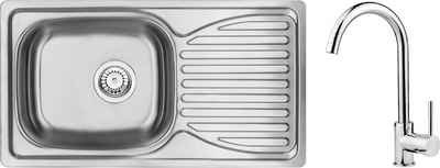 Deante Edelstahlspüle »Techno«, rechteckig, 78/43 cm, Komplett-Set, Küchenspüle inkl. mit hochwertiger Armatur und Ablauf