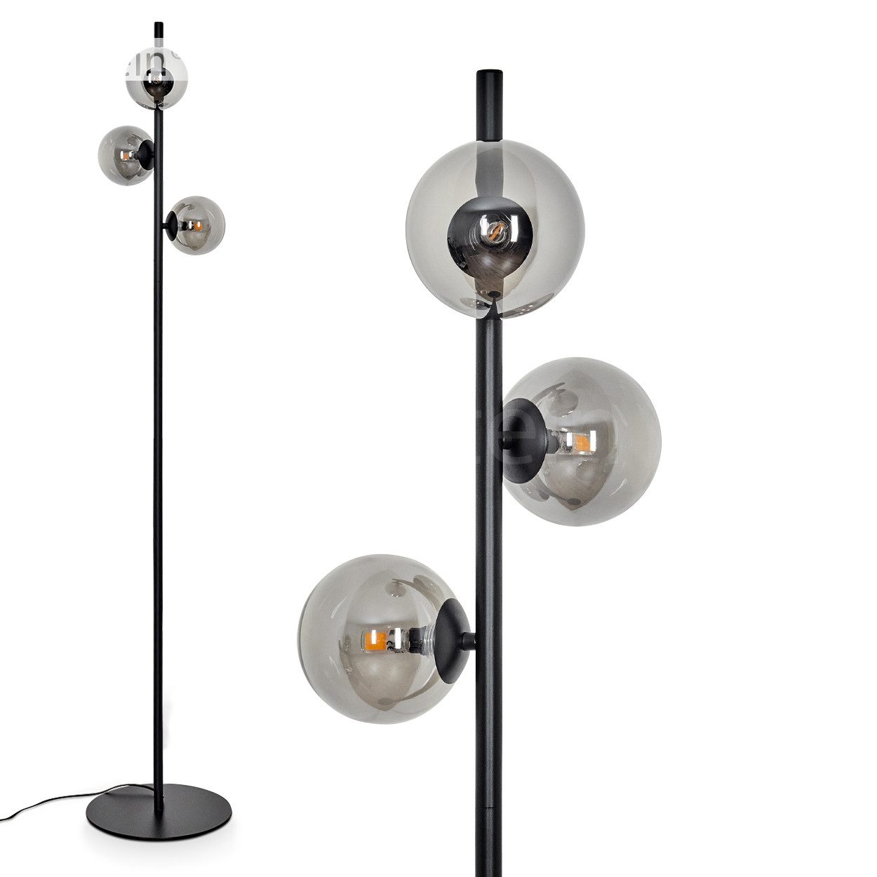 Pollerleuchte moderne Stehlampe aus Metall/Glas in Schwarz/Rauchglas