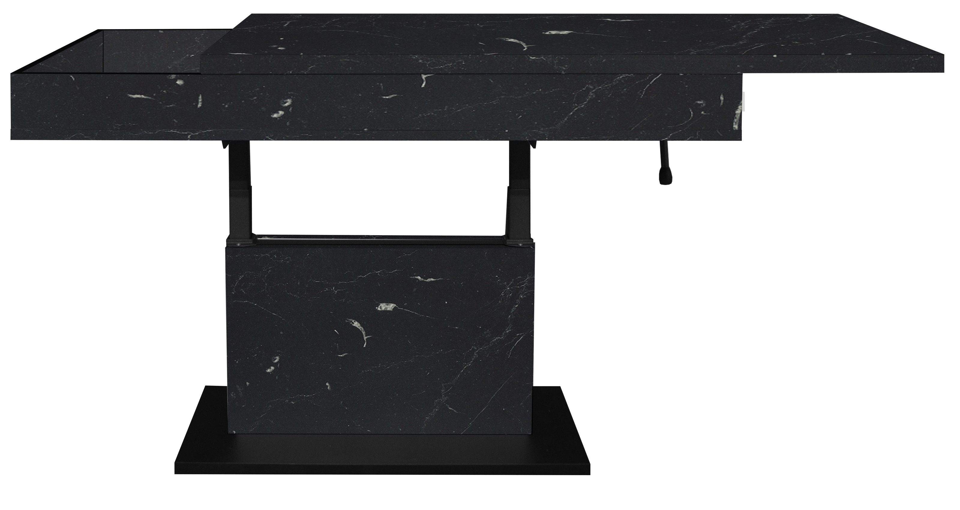 freiraum Couchtisch Lift, verstellbar, keramik optik schwarz / schwarz - 110x58/77x60cm (BxHxT)