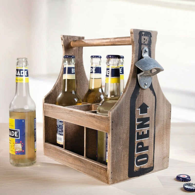 Home-trends24.de Flaschenträger Flaschenträger Opener Shabby Look Holz Mit Öffner