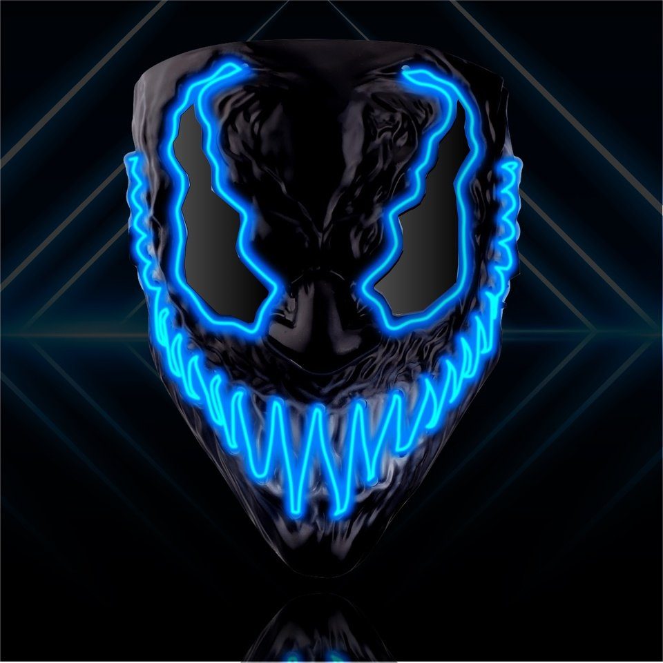 TK Gruppe Verkleidungsmaske LED Venobat Maske blau - Damen und Herren Kostüm Halloween Fasching, (1x LED Venobat Maske blau)