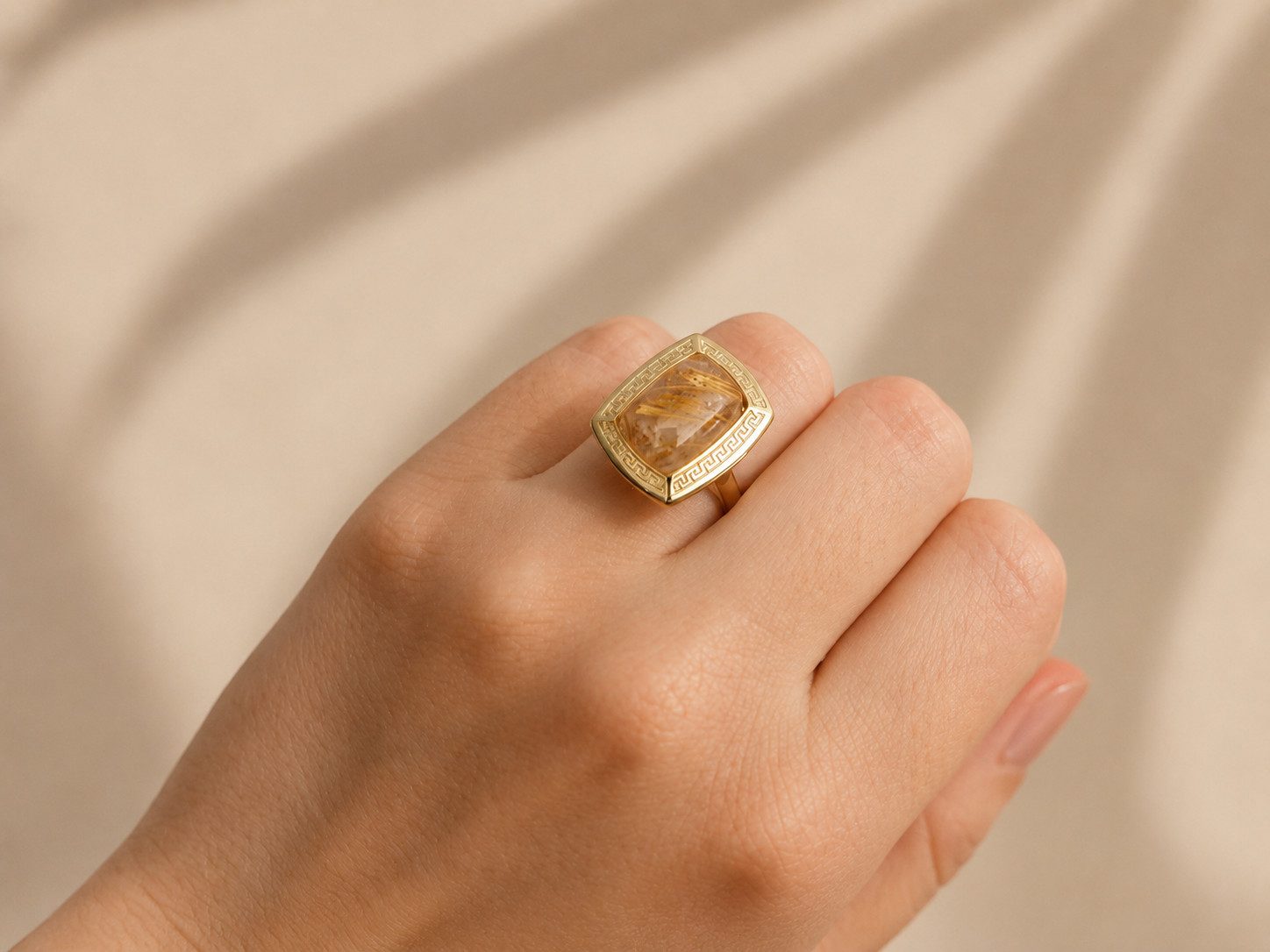 Sogni d'oro Fingerring mit Rutilquarz, Silber 925 vergoldet