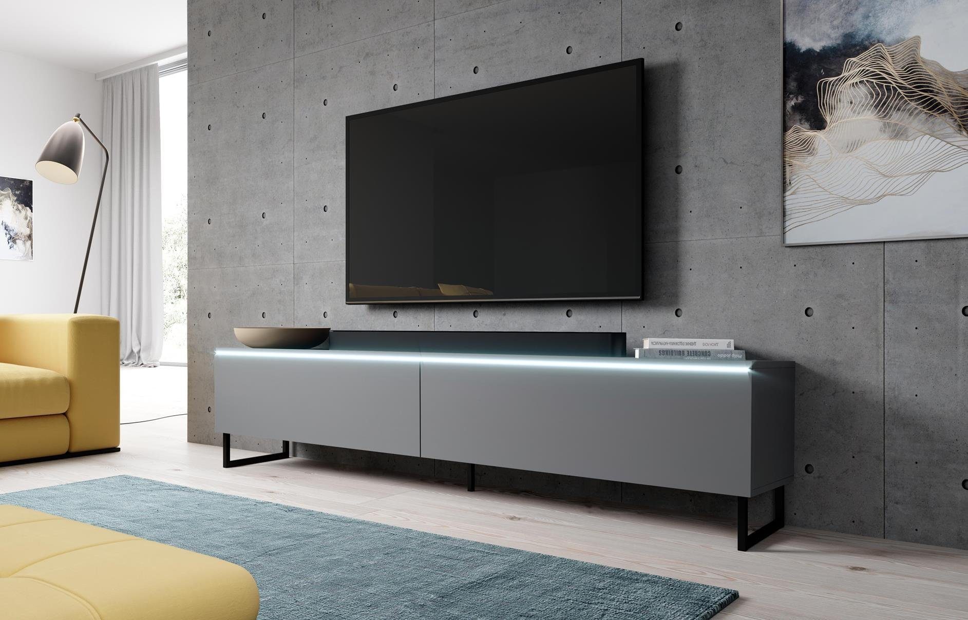 Furnix TV-Board BARGO TV-Schrank mit Metallfüßen OHNE LED, B180 x H34 x T32 cm Anthrazit
