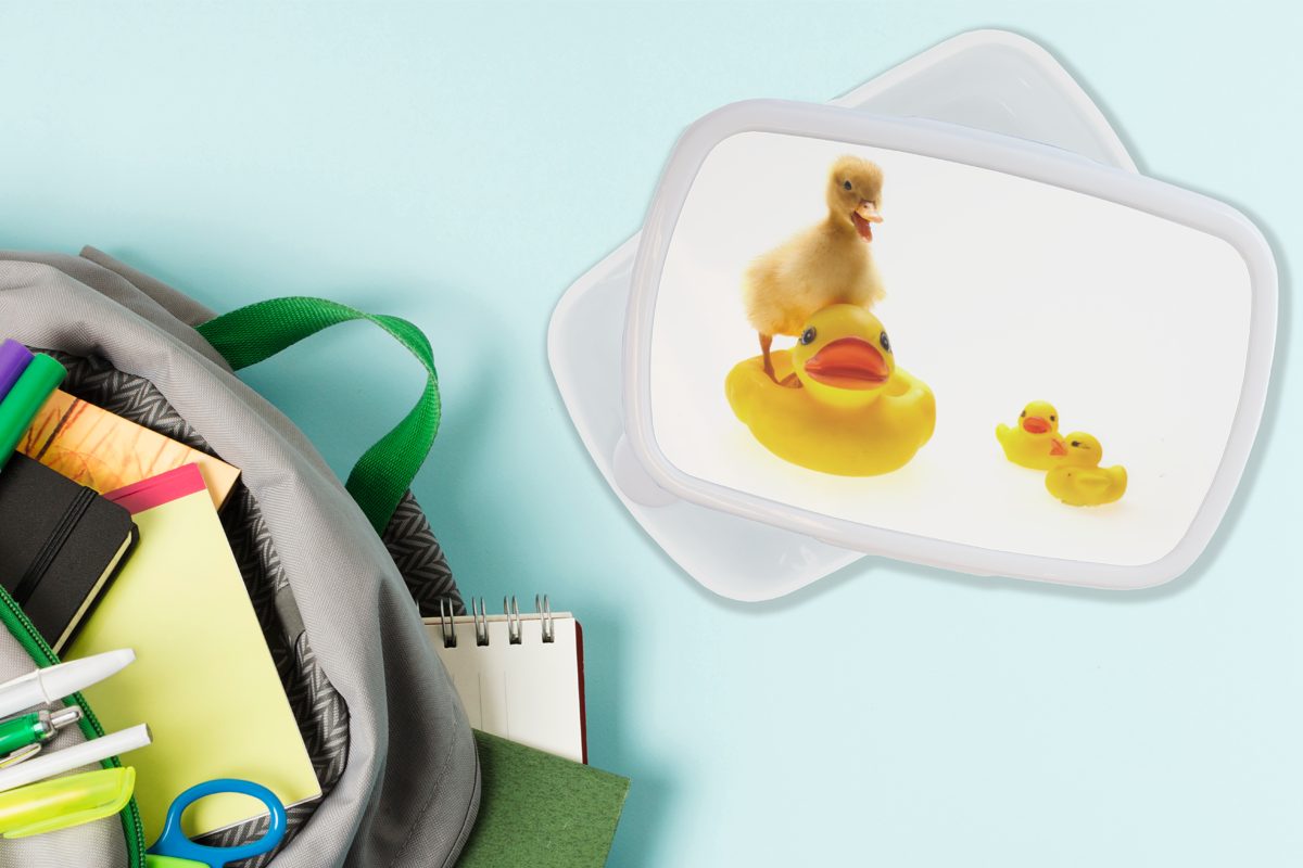 MuchoWow Lunchbox Baby-Ente in und Jungs Brotdose, Erwachsene, Badewanne, der Kunststoff, Brotbox Kinder Mädchen weiß (2-tlg), und für für