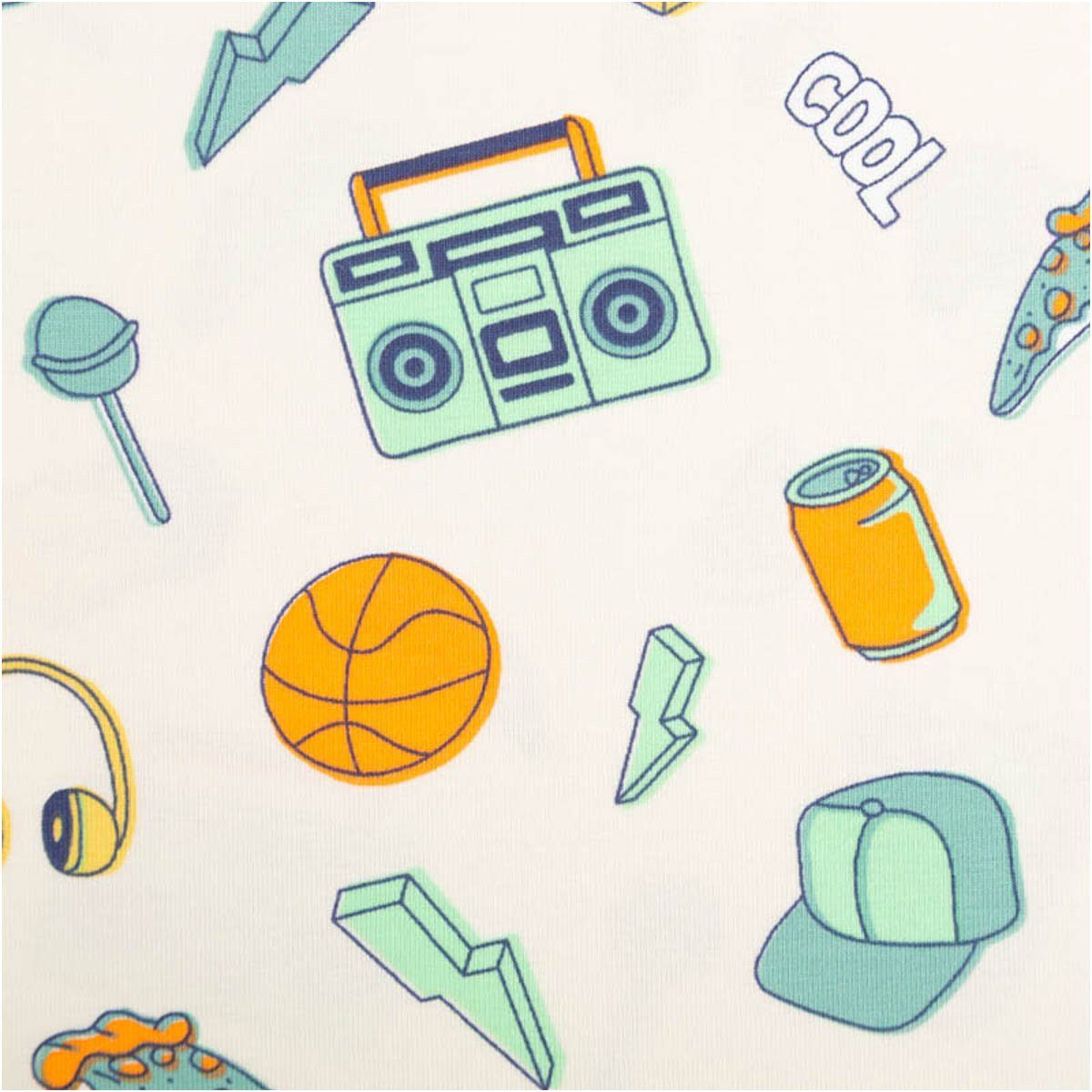 SCHÖNER LEBEN. Stoff Jersey Stoff Baumwolljersey Cool Vibes Motive ecru 1,48m Breite, atmungsaktiv