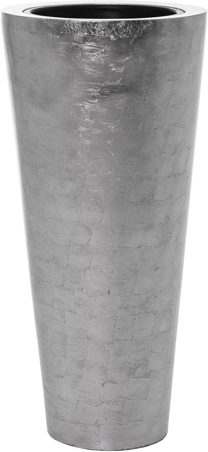 VIVANNO Плантатор Fiberglas RONDO CLASSICO Rund - Silber Blattoptik Hochglanz (1 St), 47x47x100 cm