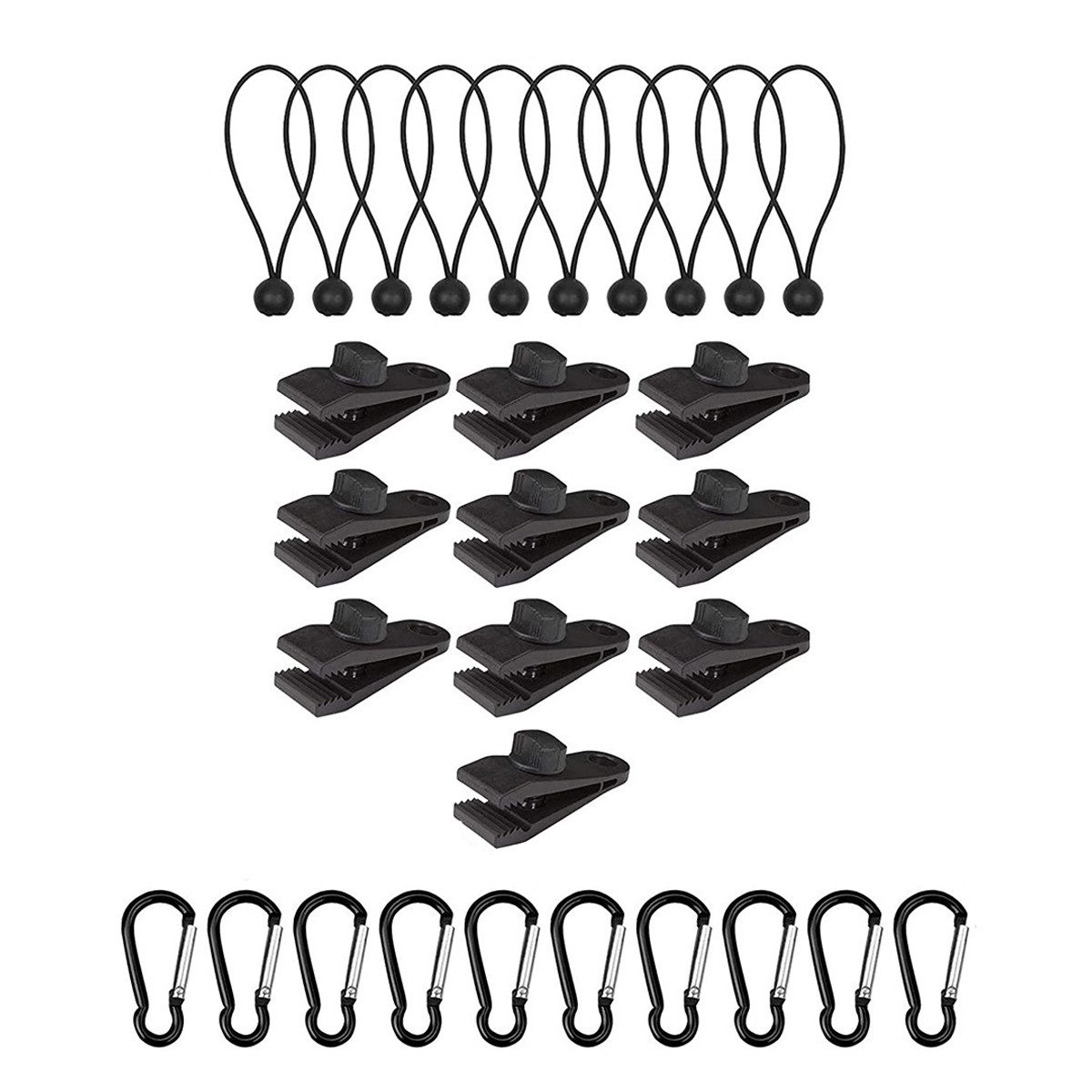 FELIXLEO Spanngurt Tarp Clips Set 30 Stück Planenclips mit Bungees und Karabinern (1-St)