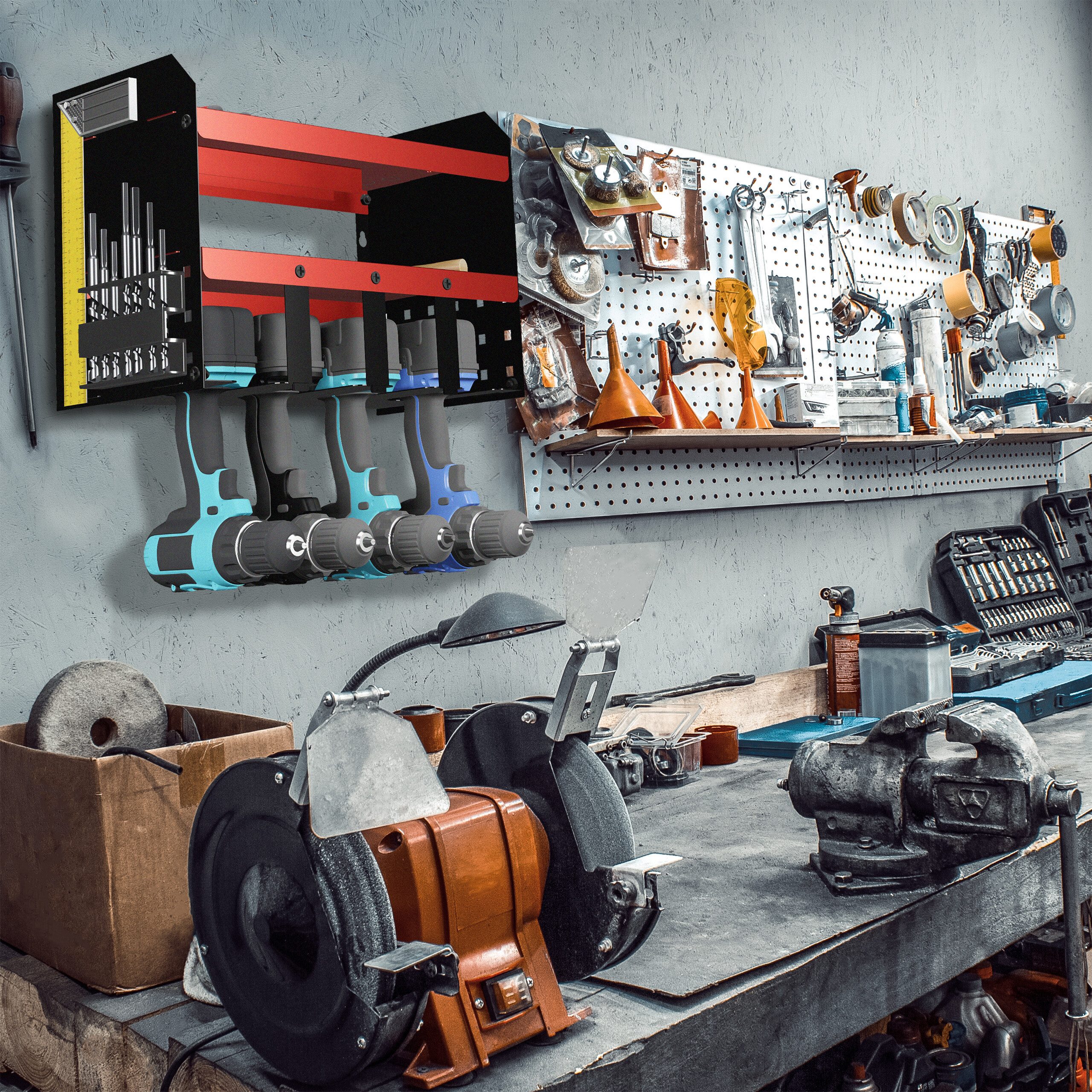 relaxdays Lochwand Werkzeugspeicher Wand 4 Akkuschrauber günstig online kaufen