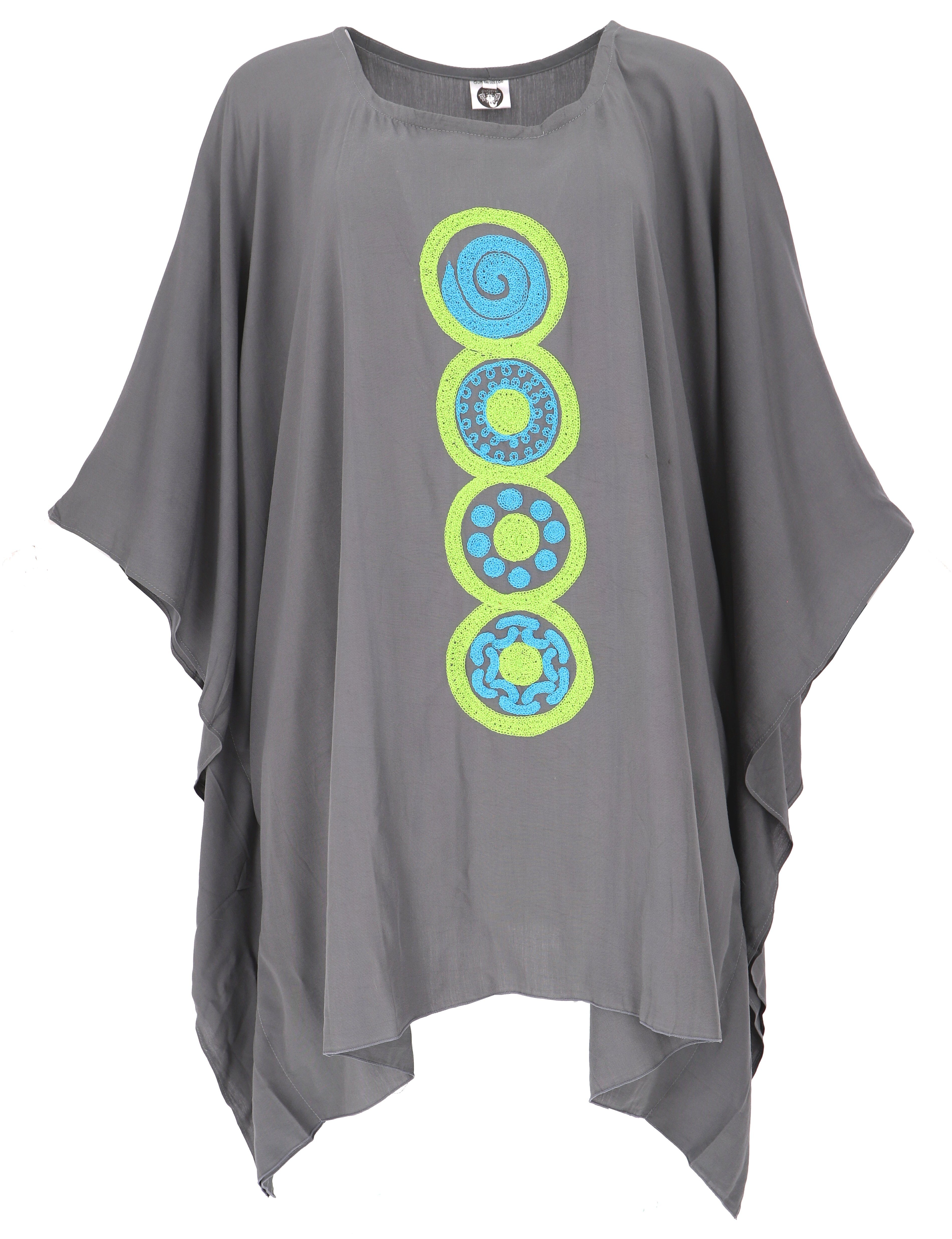 Guru-Shop Longbluse Besticktes Hippie Ponchokleid, Minikleid.. alternative Bekleidung grau